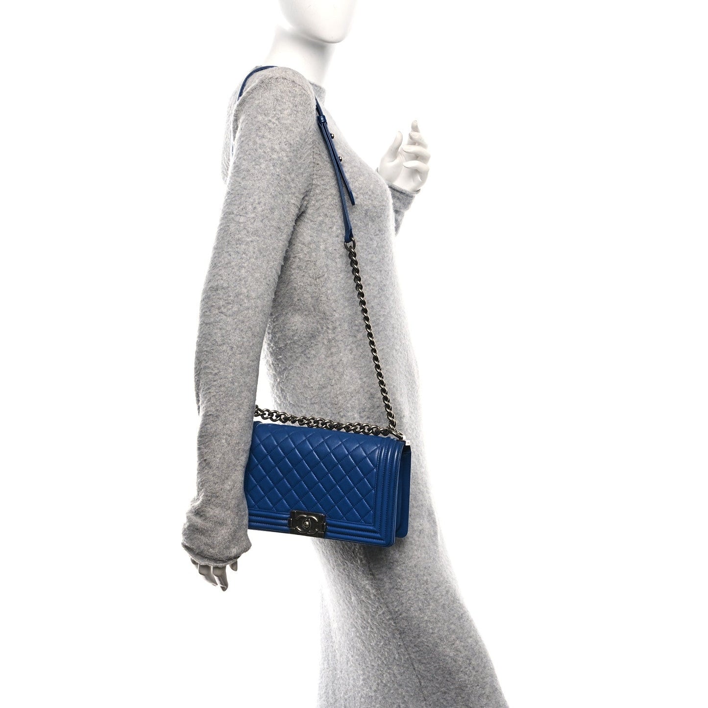 Lambskin Quilted Medium Boy Flap Blue