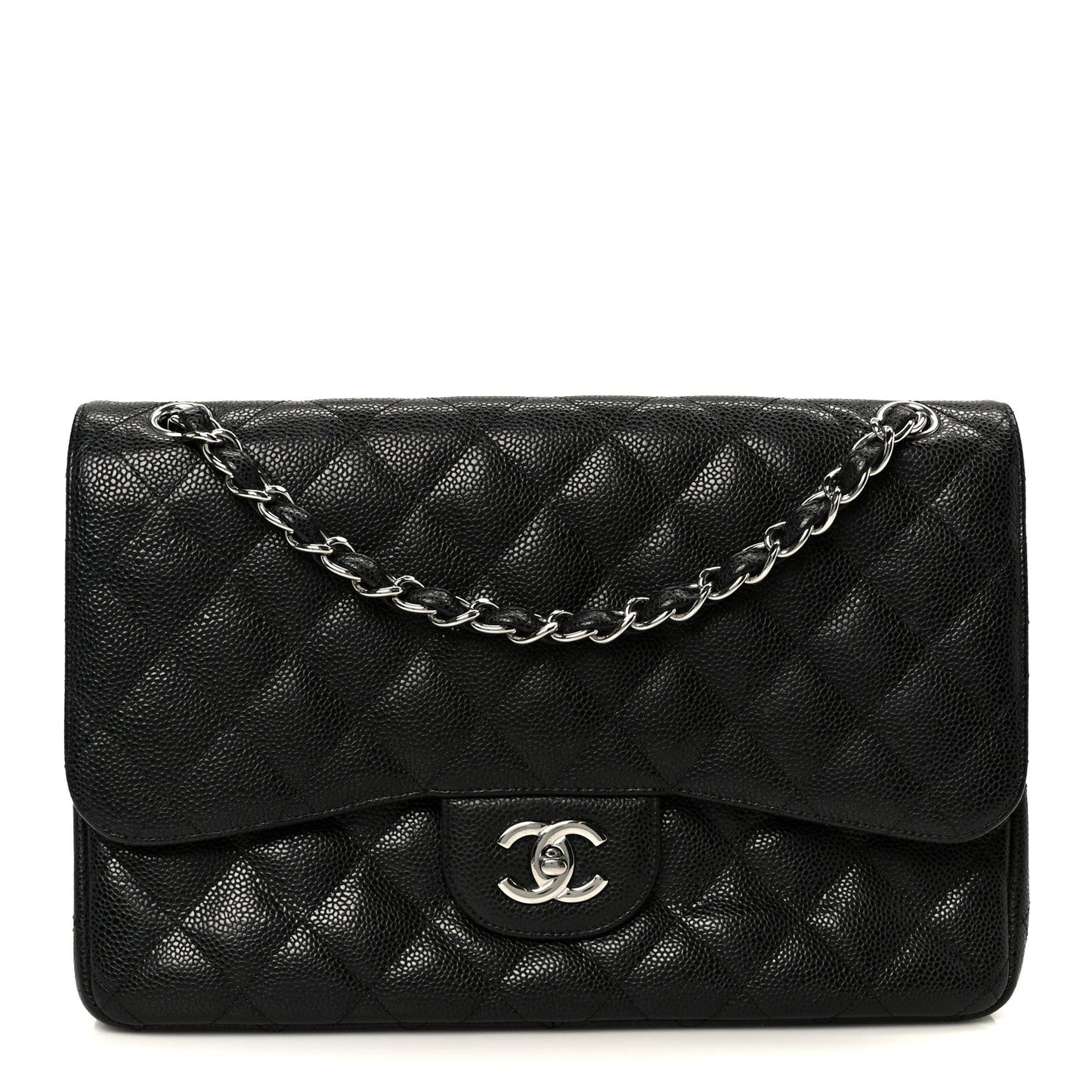 Caviar Quilted Jumbo Double Flap Black