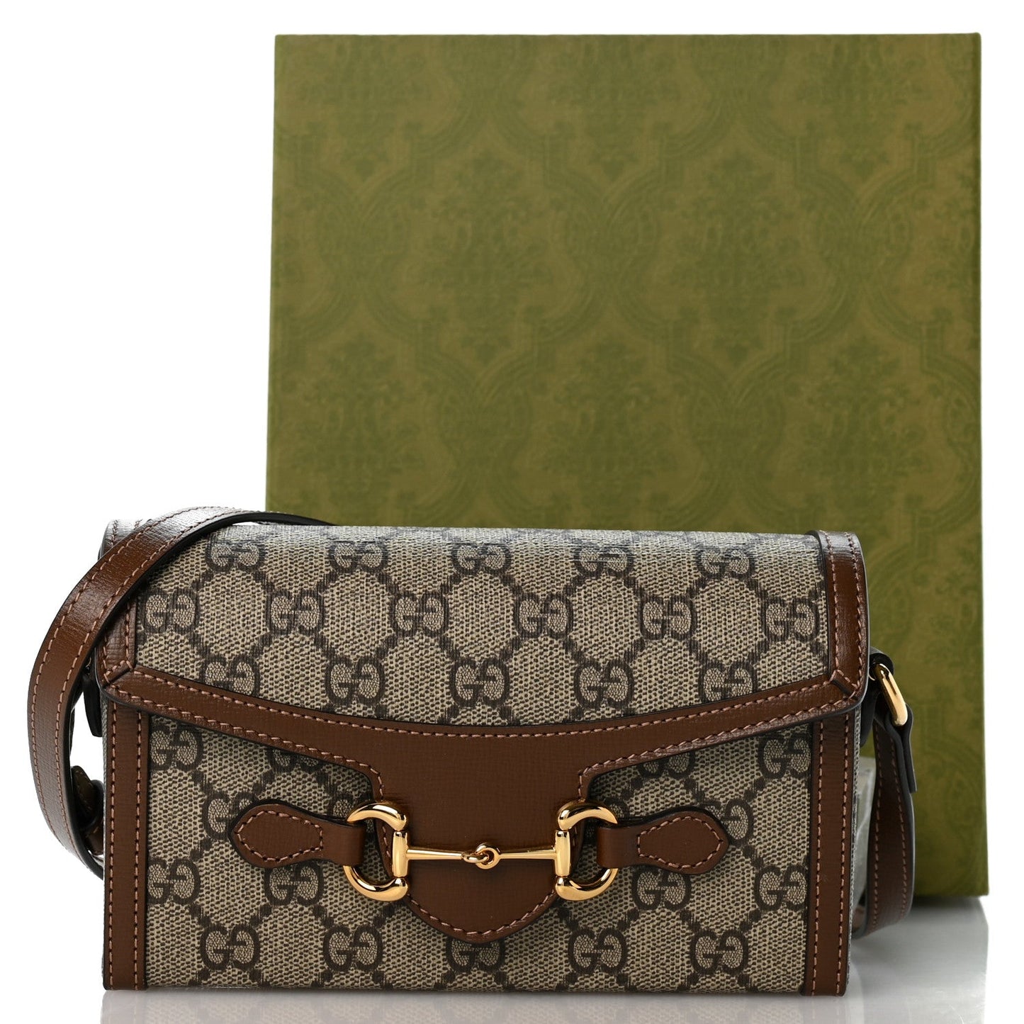 GG Supreme Monogram Mini Horsebit 1955 Shoulder Bag Beige Brown Sugar