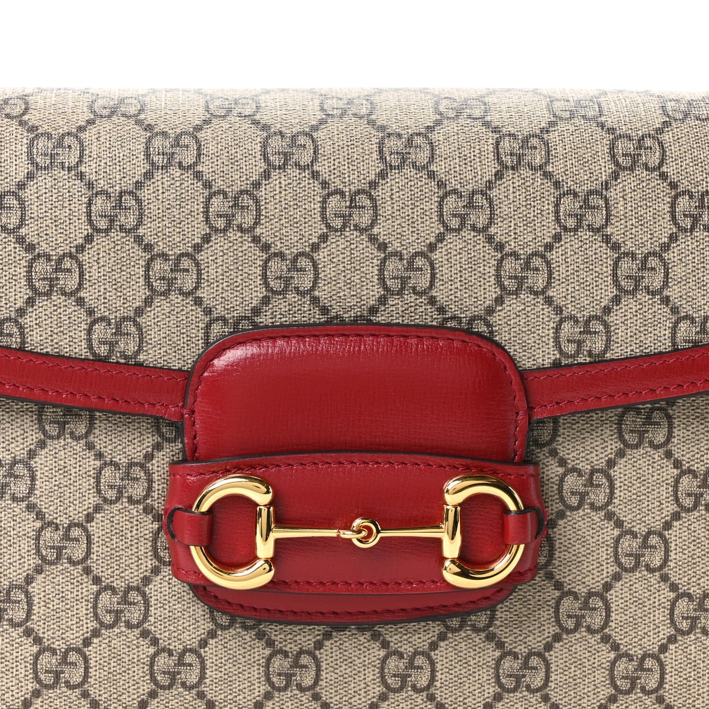 GG Supreme Monogram Azalea Calfskin Horsebit 1955 Shoulder Bag Beige Ebony New Cherry Red
