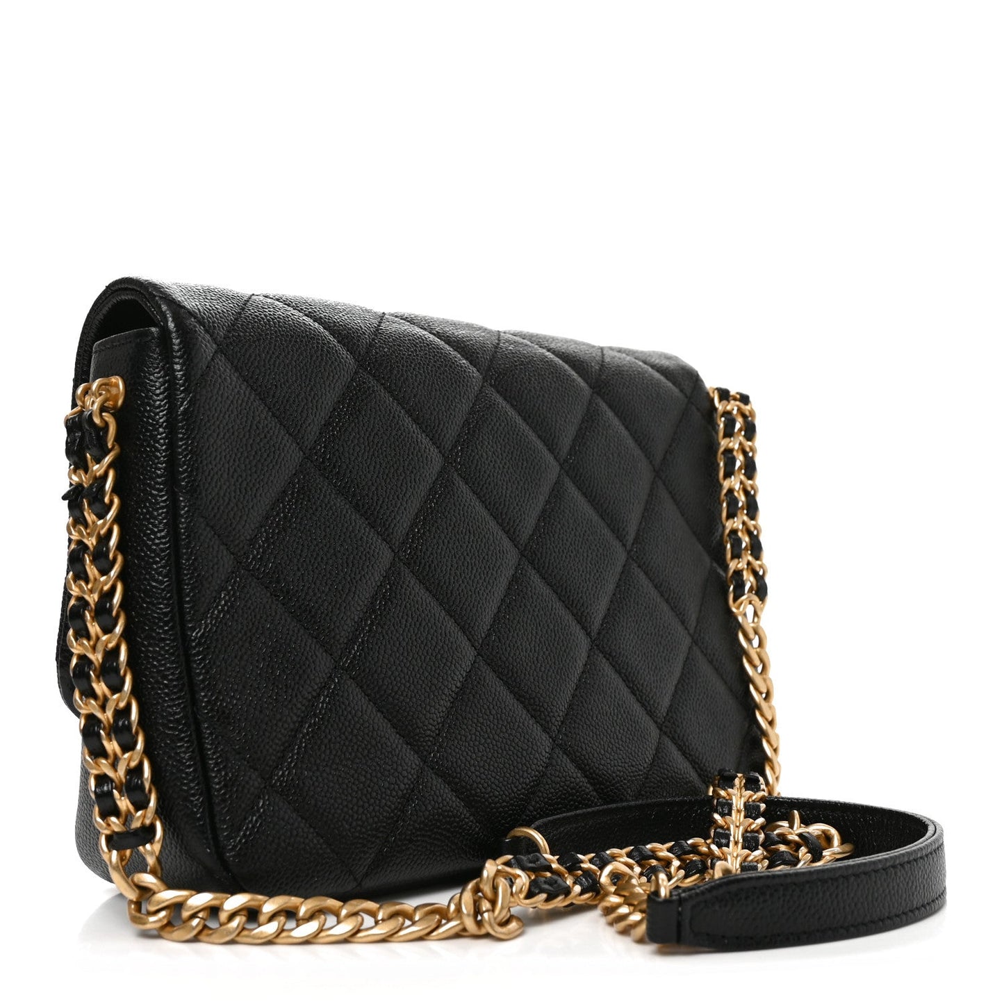 Shiny Caviar Quilted Small Chain Melody Flap Black