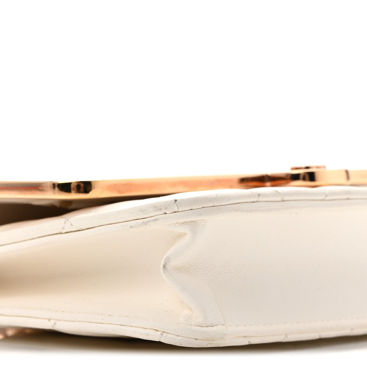 Lambskin Quilted Frame Wallet On Chain WOC White