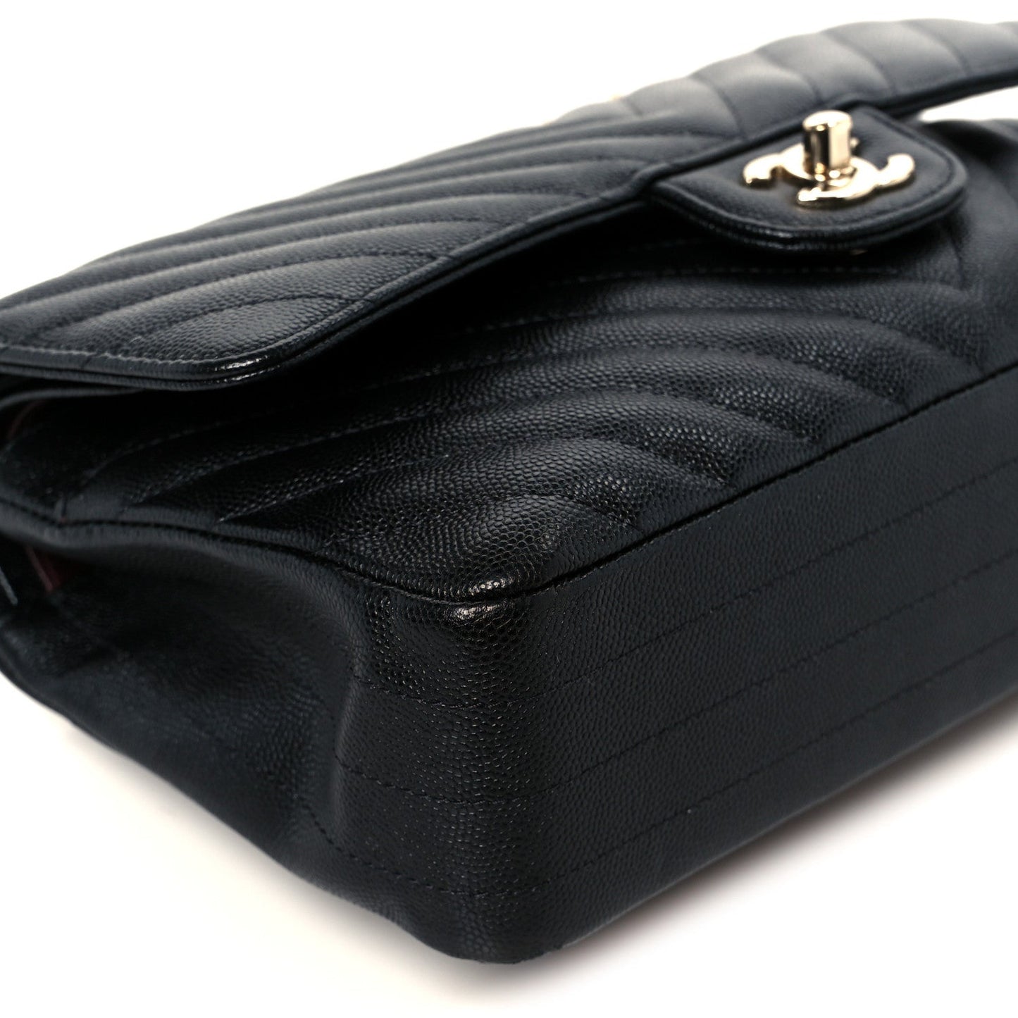 Caviar Chevron Quilted Medium Double Flap Black