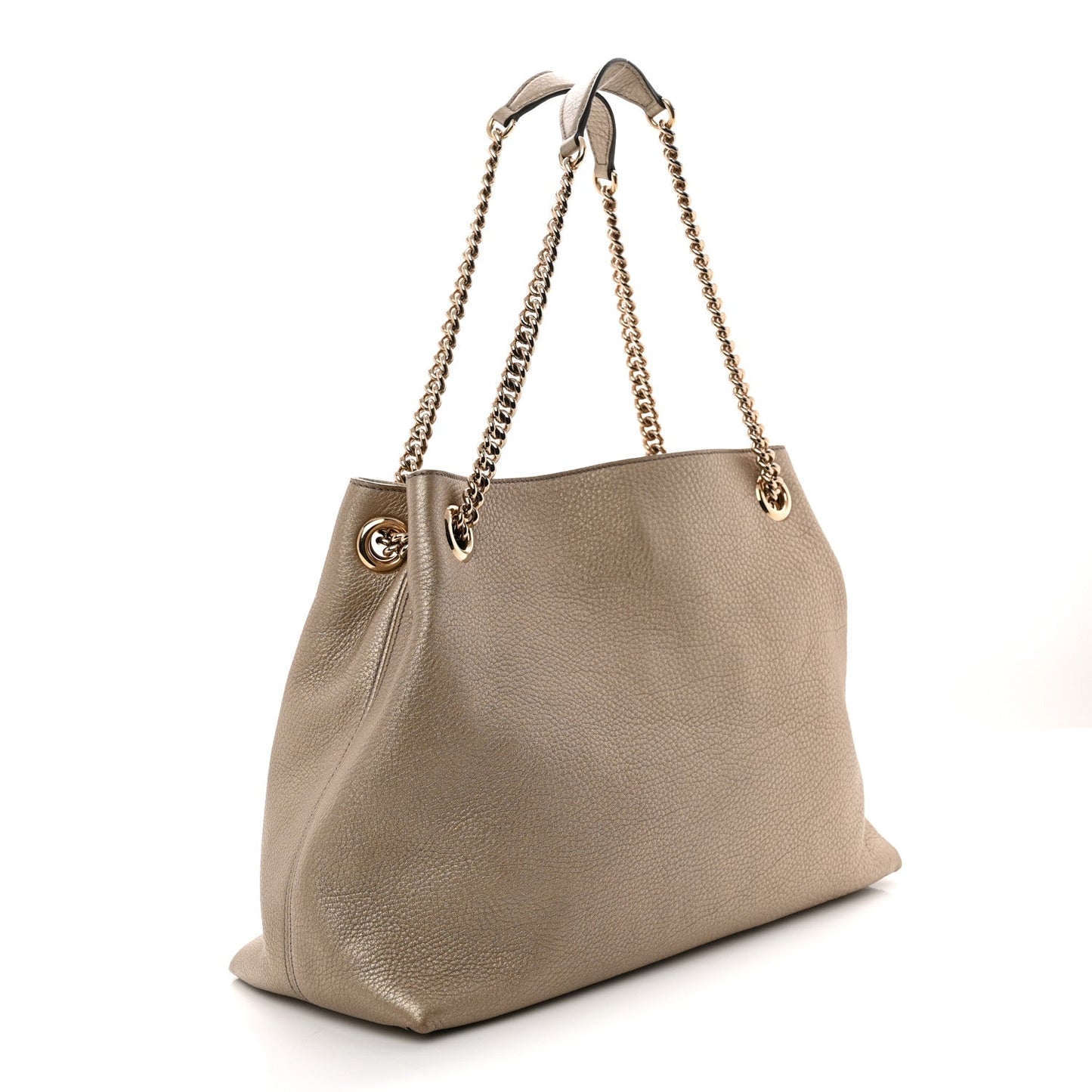 Metallic Pebbled Calfskin Medium Soho Chain Shoulder Bag Golden Beige