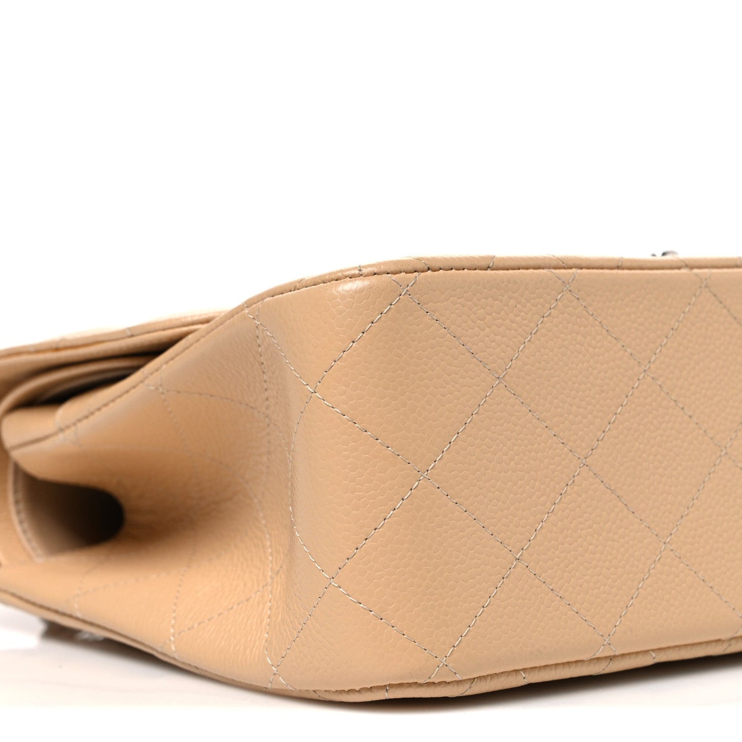 Caviar Quilted Jumbo Double Flap Beige