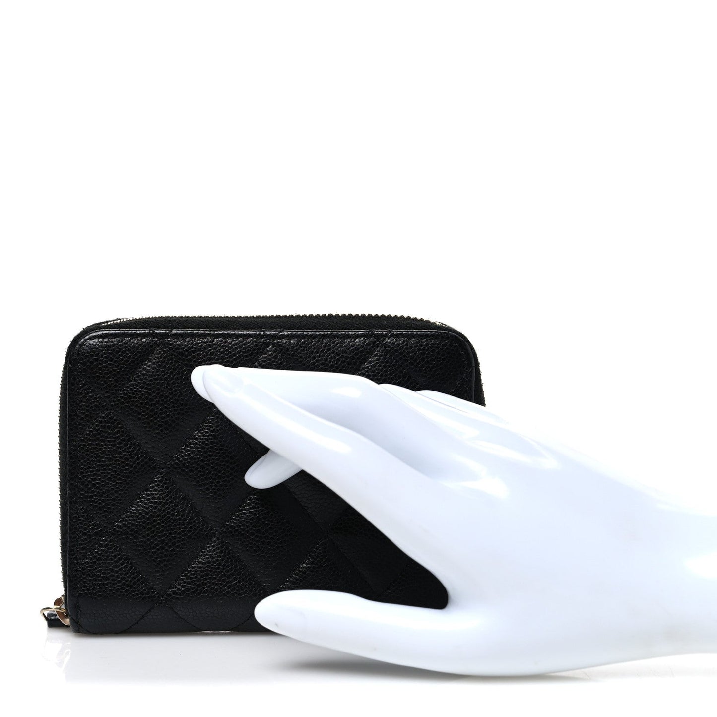 Caviar Quilted Small Zip Around Wallet Black