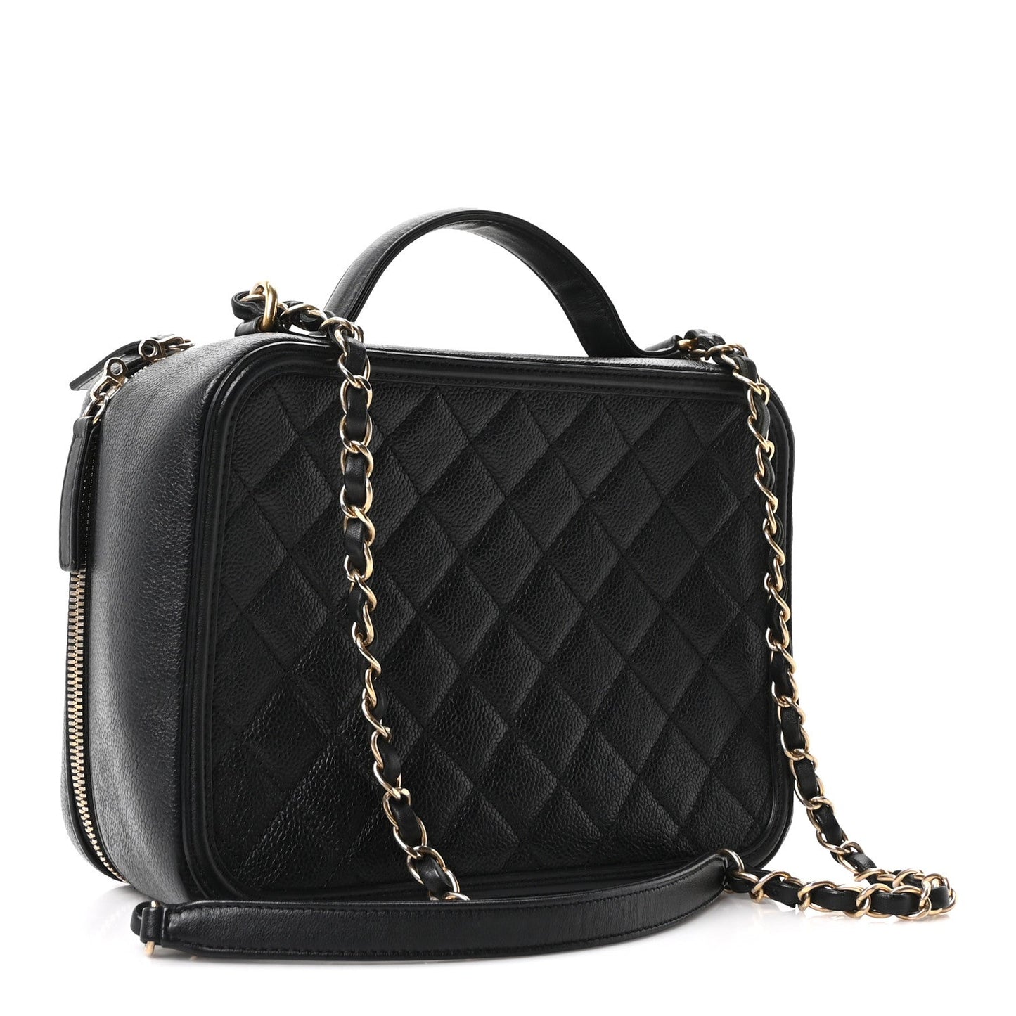 Caviar Quilted Large CC Filigree Vanity Case Black