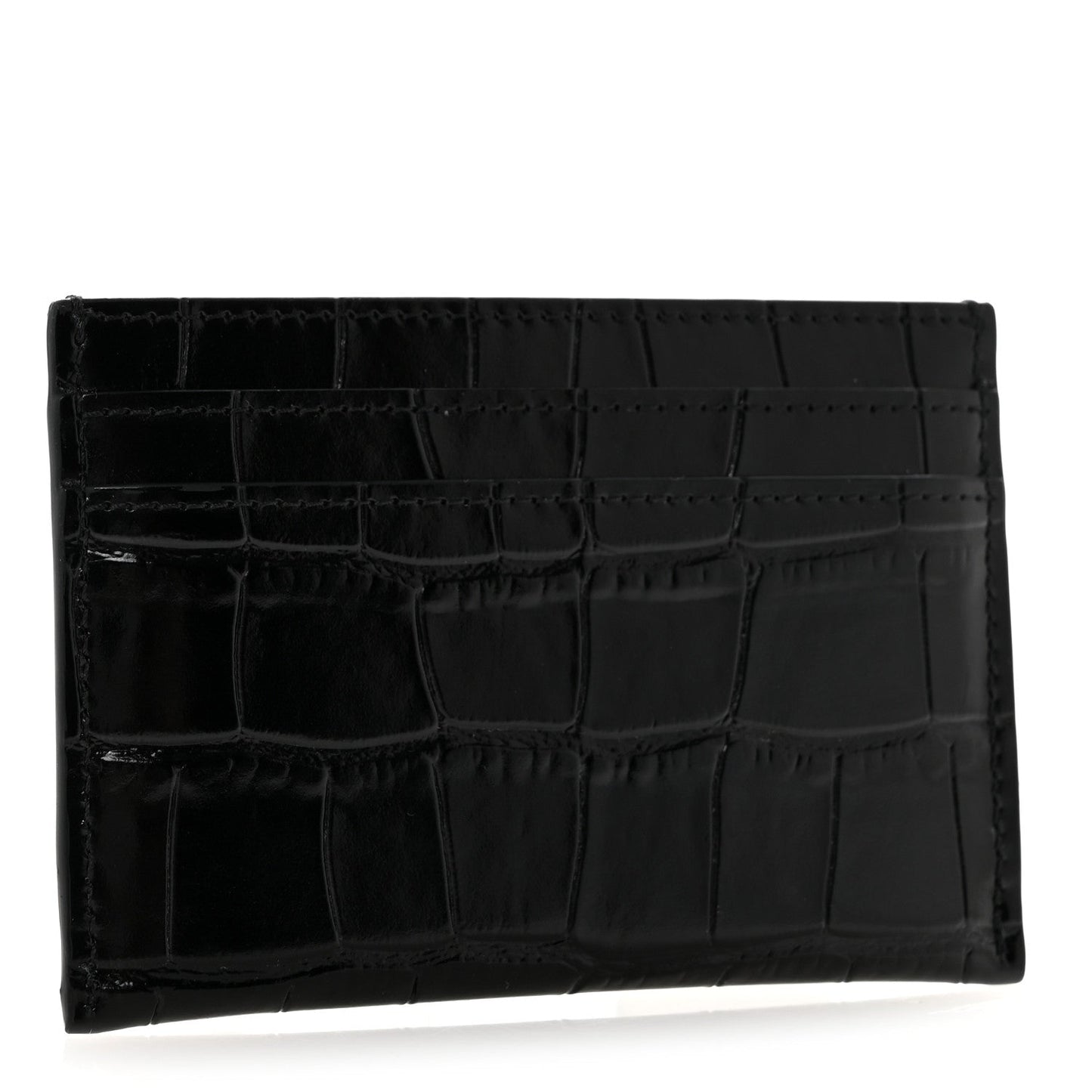 Calfskin Crocodile Embossed Crococo Card Holder Black