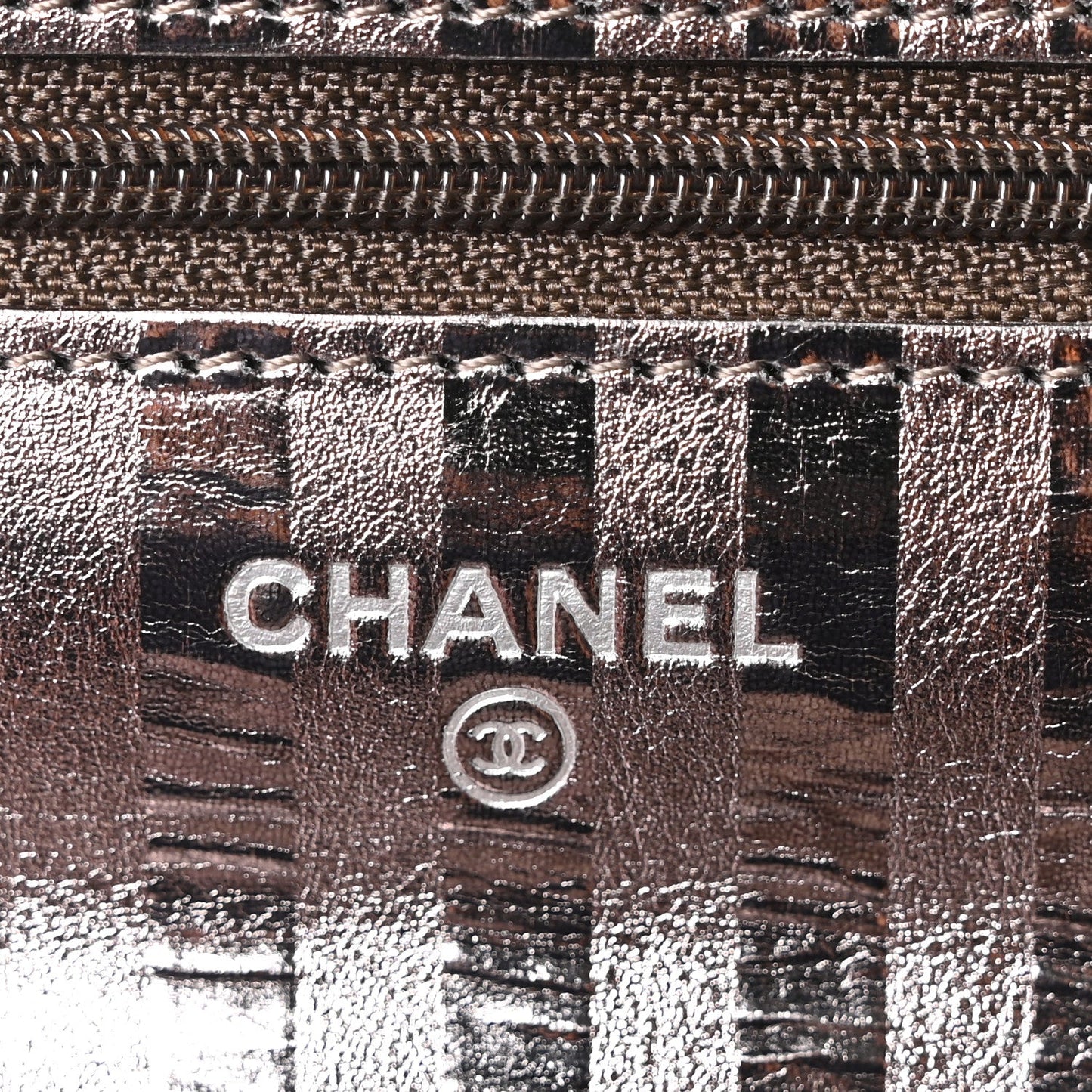 Metallic Striped Calfskin Reissue Wallet On Chain WOC Silver