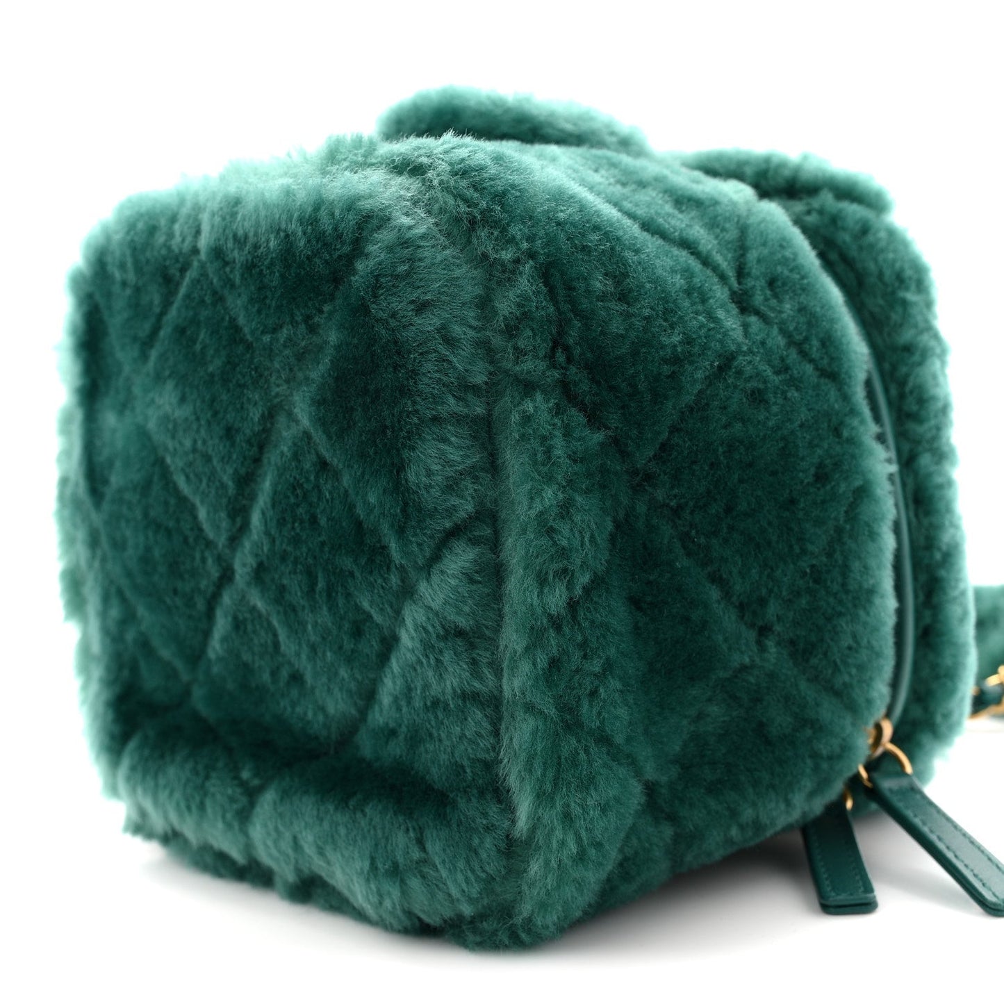 Shearling Lambskin Quilted Small Vanity Case Green