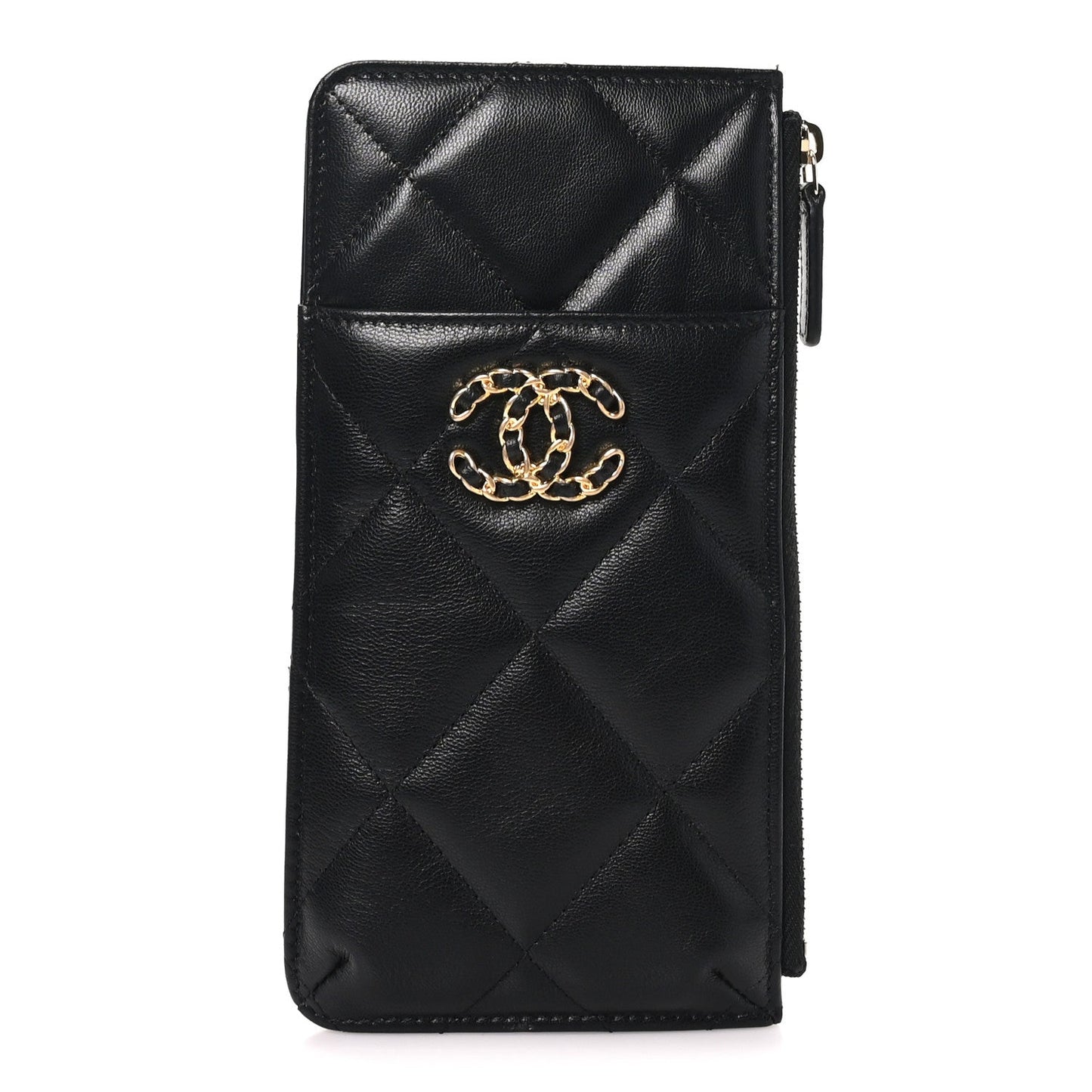 Lambskin Quilted Chanel 19 Phone and Card Holder Black