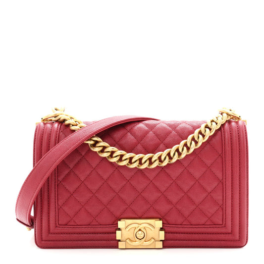 Caviar Quilted Medium Boy Flap Dark Red