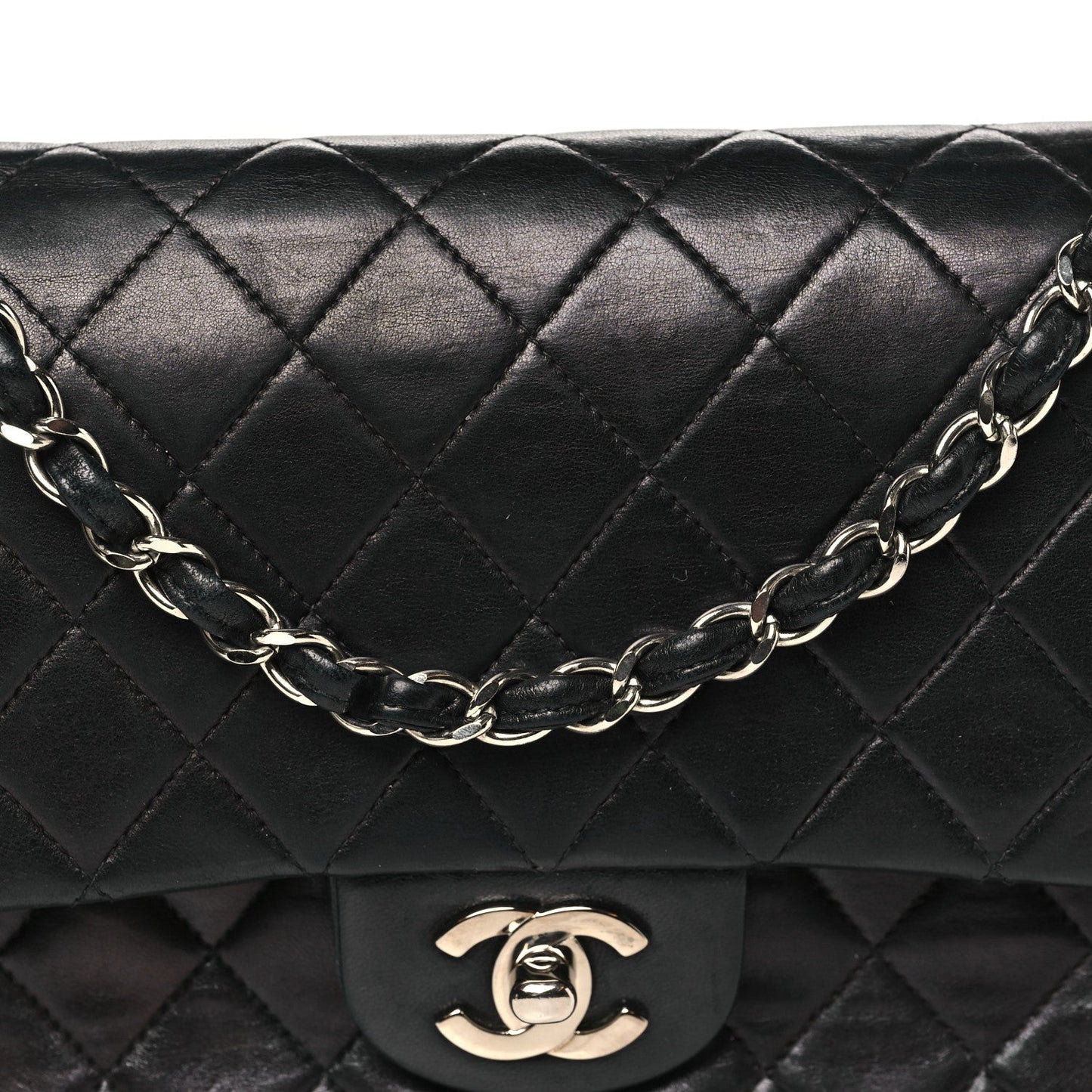 Lambskin Quilted Medium Double Flap Black