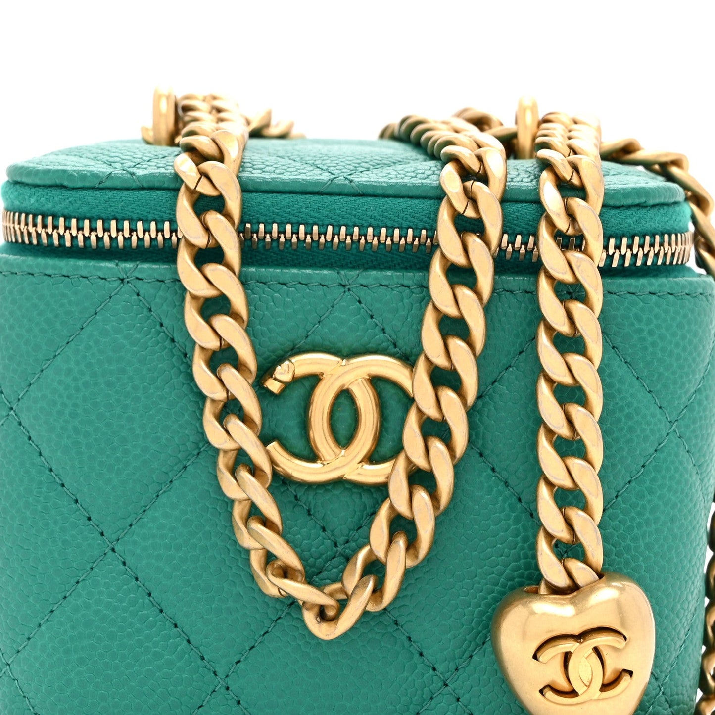 Caviar Quilted Sweetheart Mini Vanity Case Green