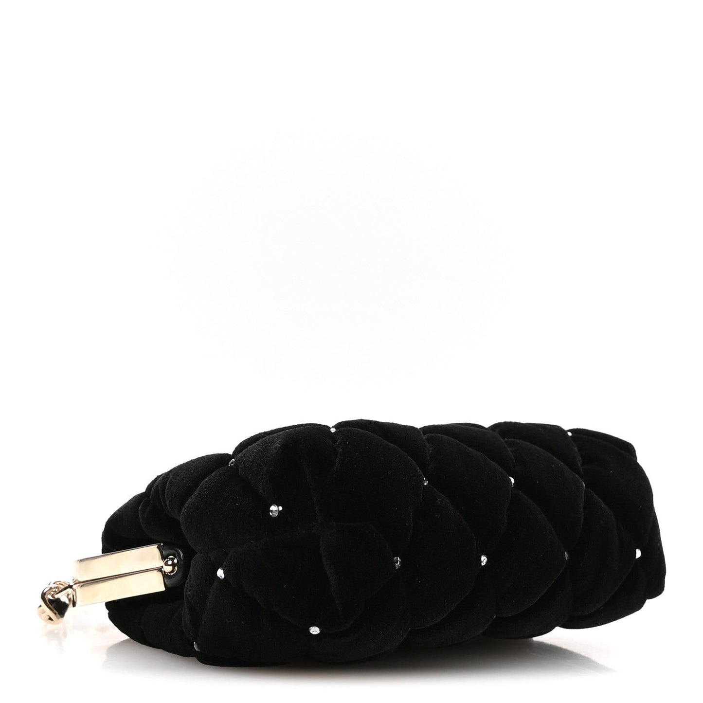 Velvet Diamante Quilted Kiss Lock Clutch Black