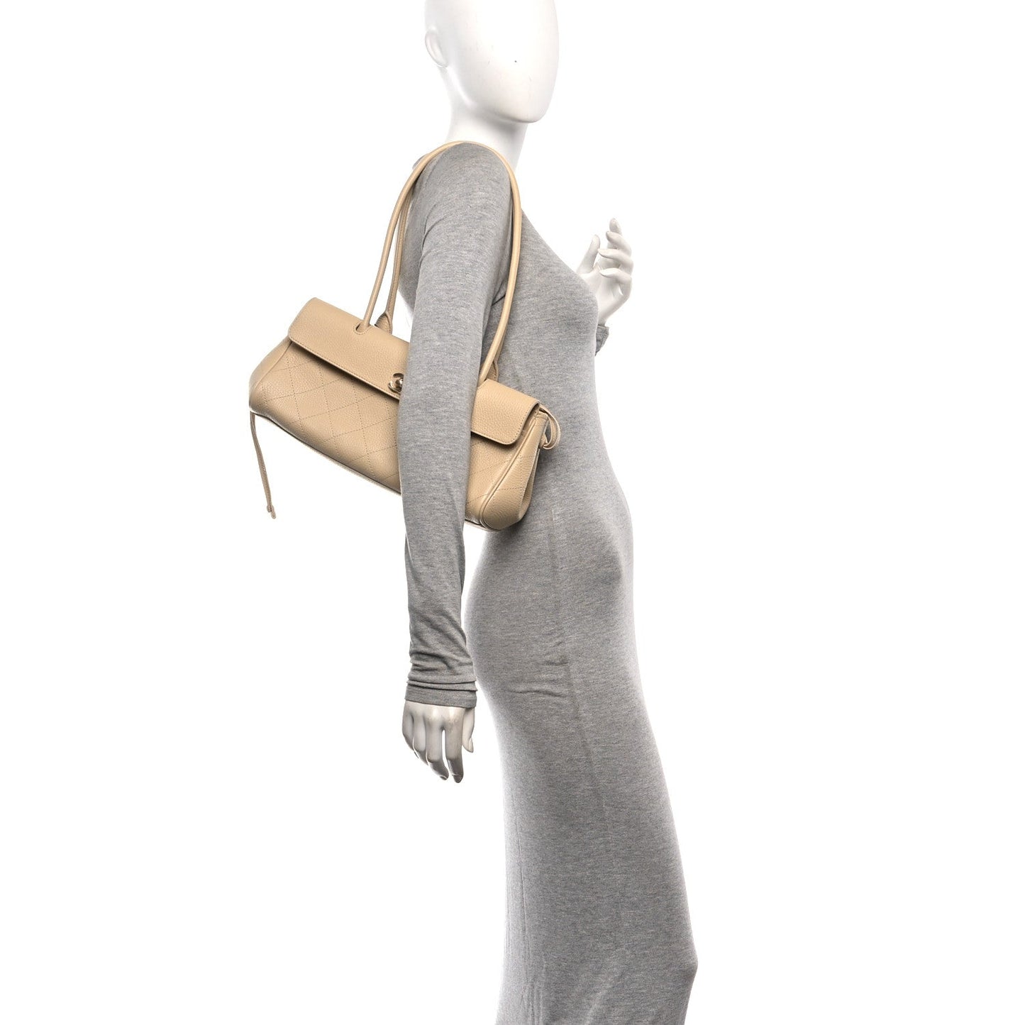 Grained Calfskin Stitched Urban Essentials Small Shopping Bag Beige
