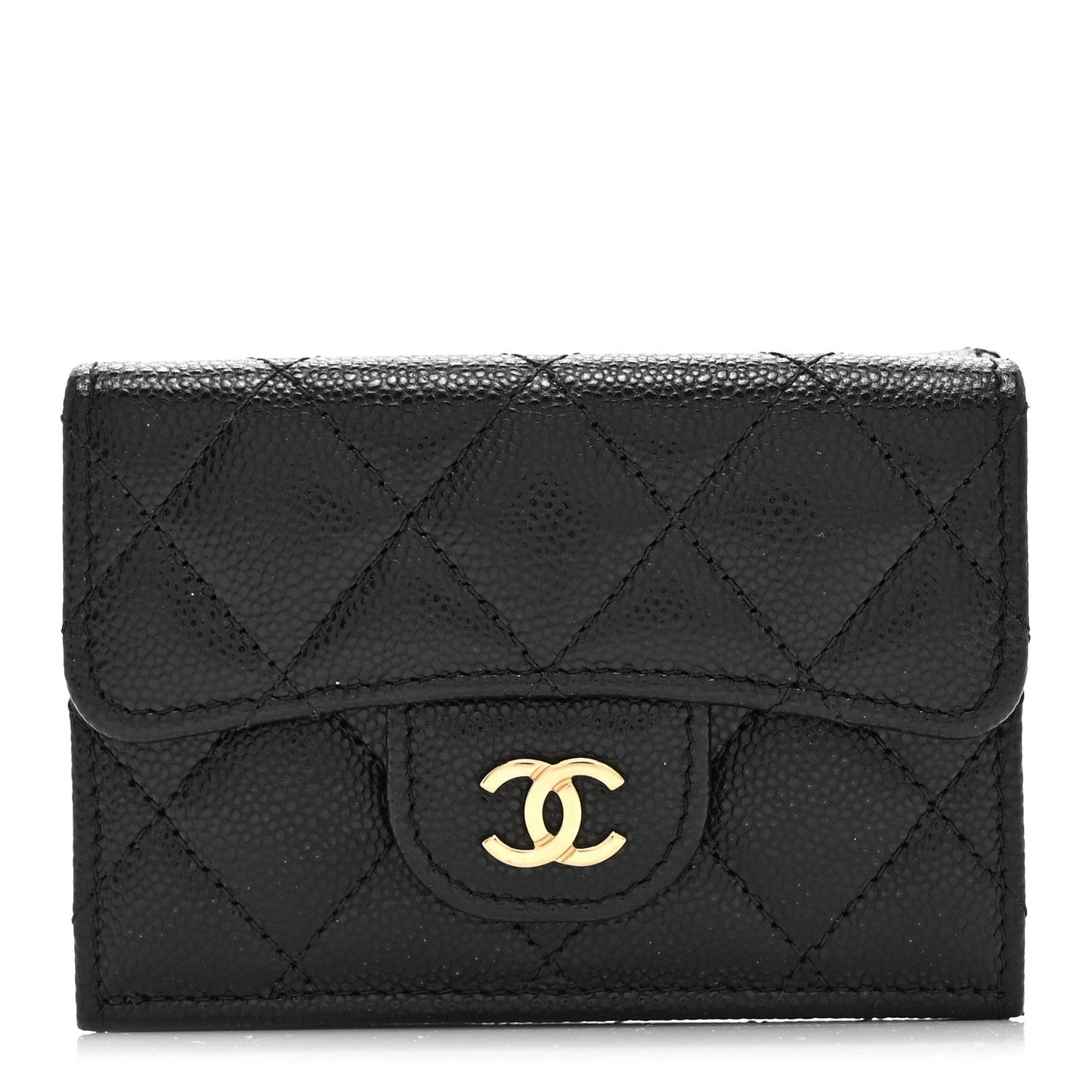 Caviar Quilted Double Flap Wallet Black