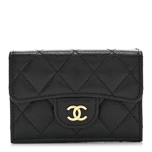 Caviar Quilted Double Flap Wallet Black