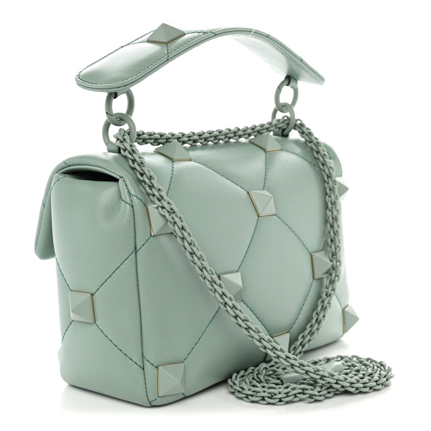 Nappa Enamel Monochrome Medium Roman Stud Shoulder Bag Morning Dew