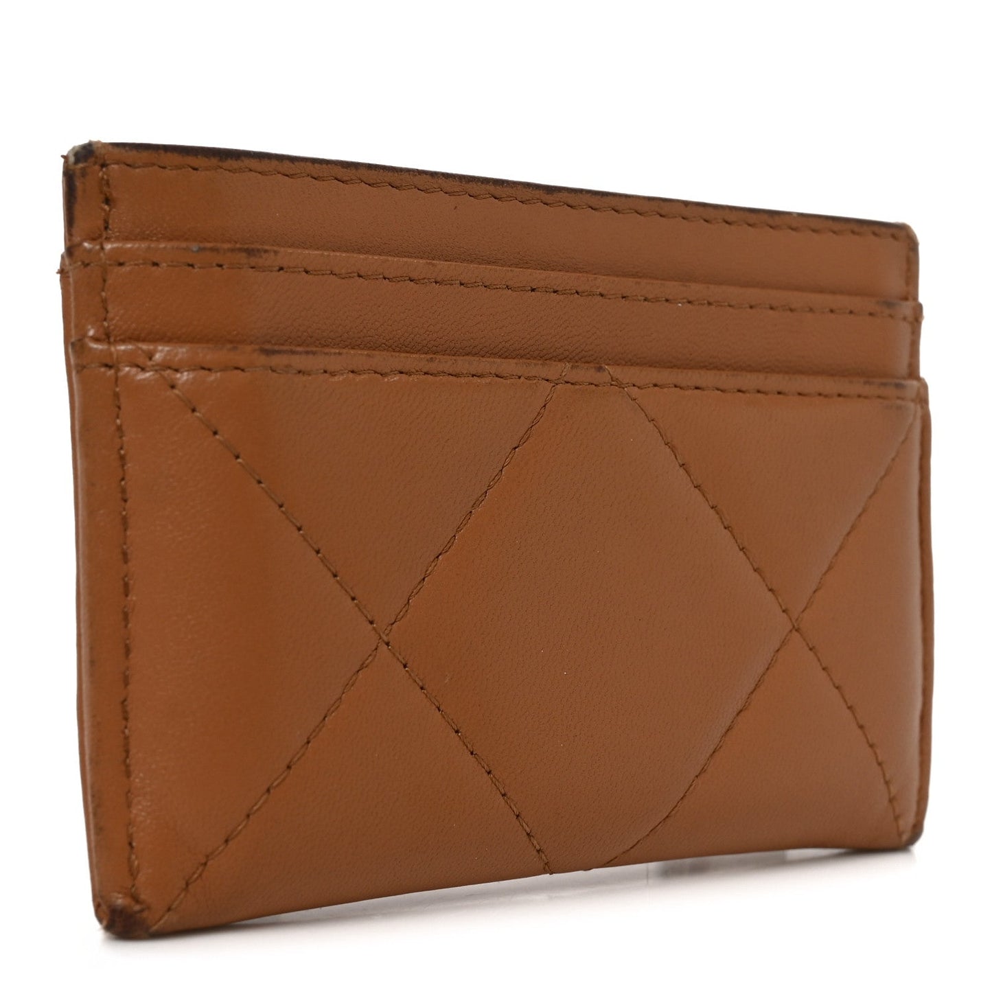 Lambskin Quilted Chanel 19 Card Holder Brown