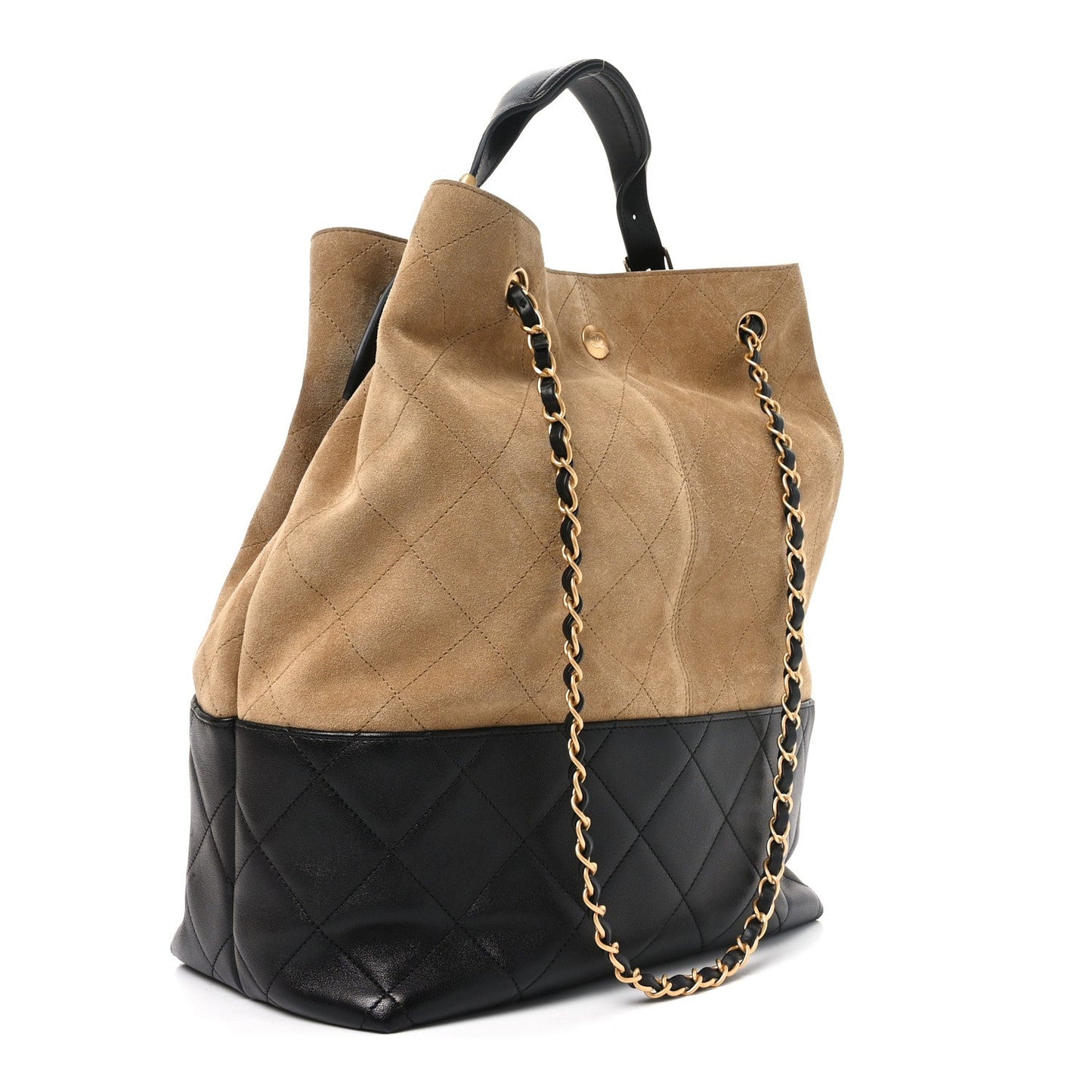 Suede Calfskin Shiny Lambskin Quilted Large Coco Base Shopping Bag Beige Black
