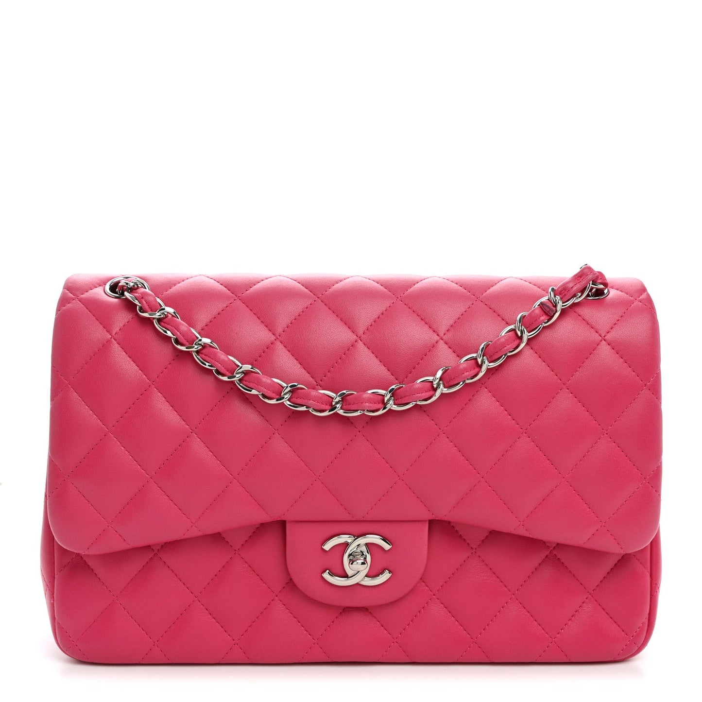 Lambskin Quilted Jumbo Double Flap Dark Pink