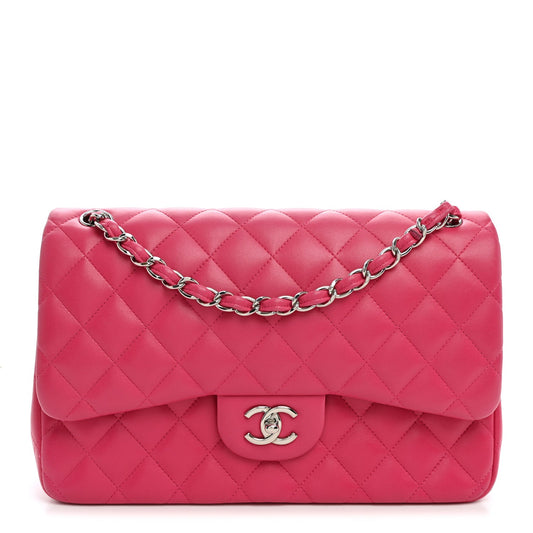 Lambskin Quilted Jumbo Double Flap Dark Pink