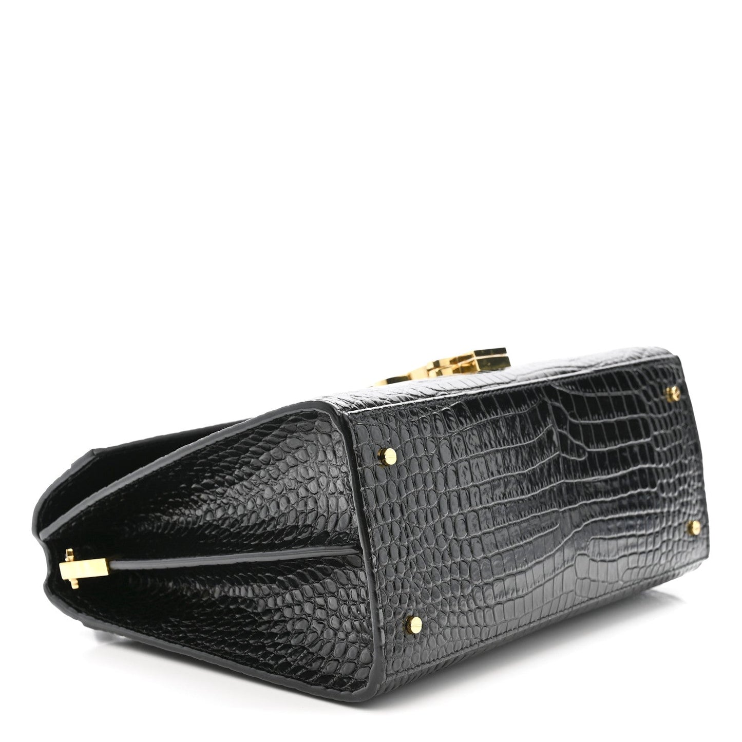 Calfskin Crocodile Embossed Medium Classic Monogram Cassandra Top Handle Black