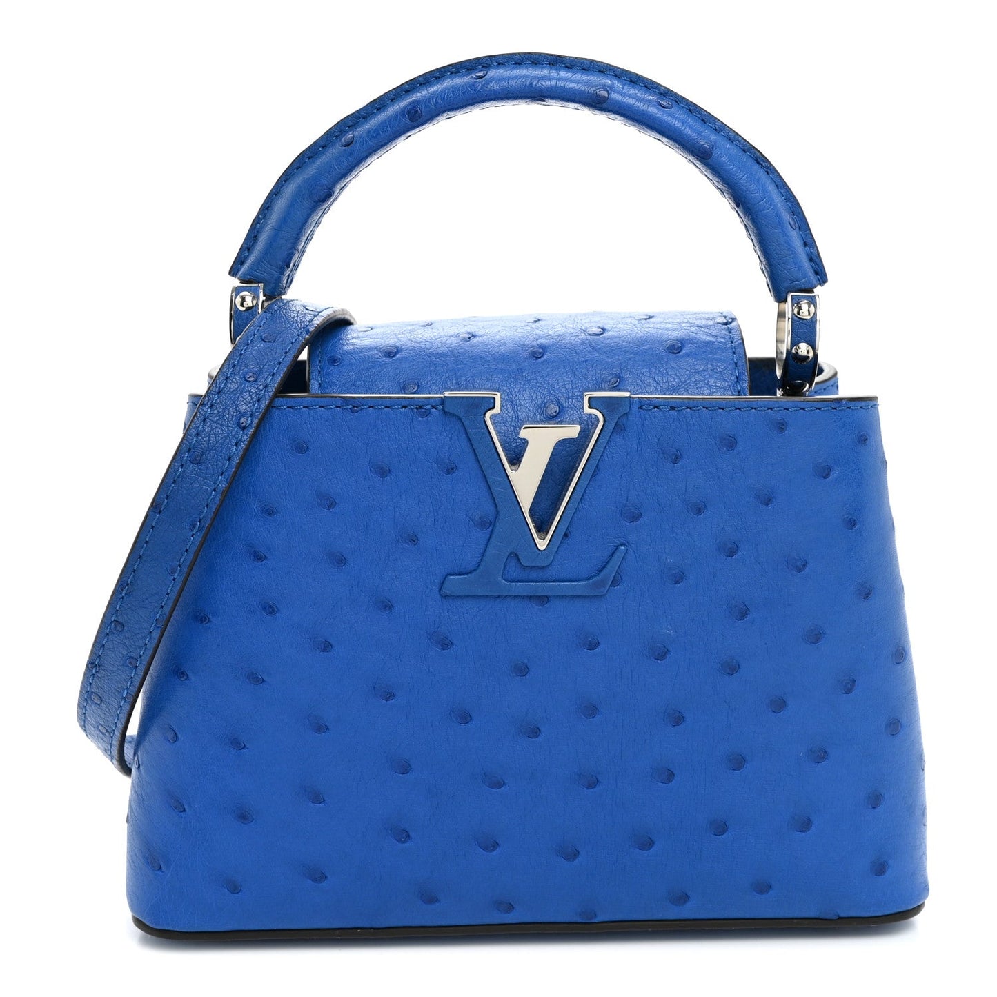 Ostrich Capucines Mini Saphir