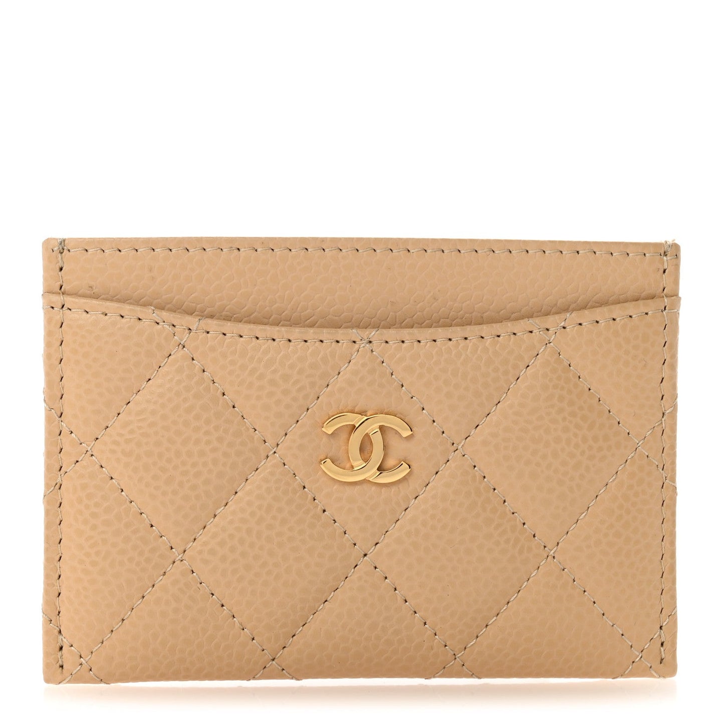 Caviar Quilted Card Holder Beige