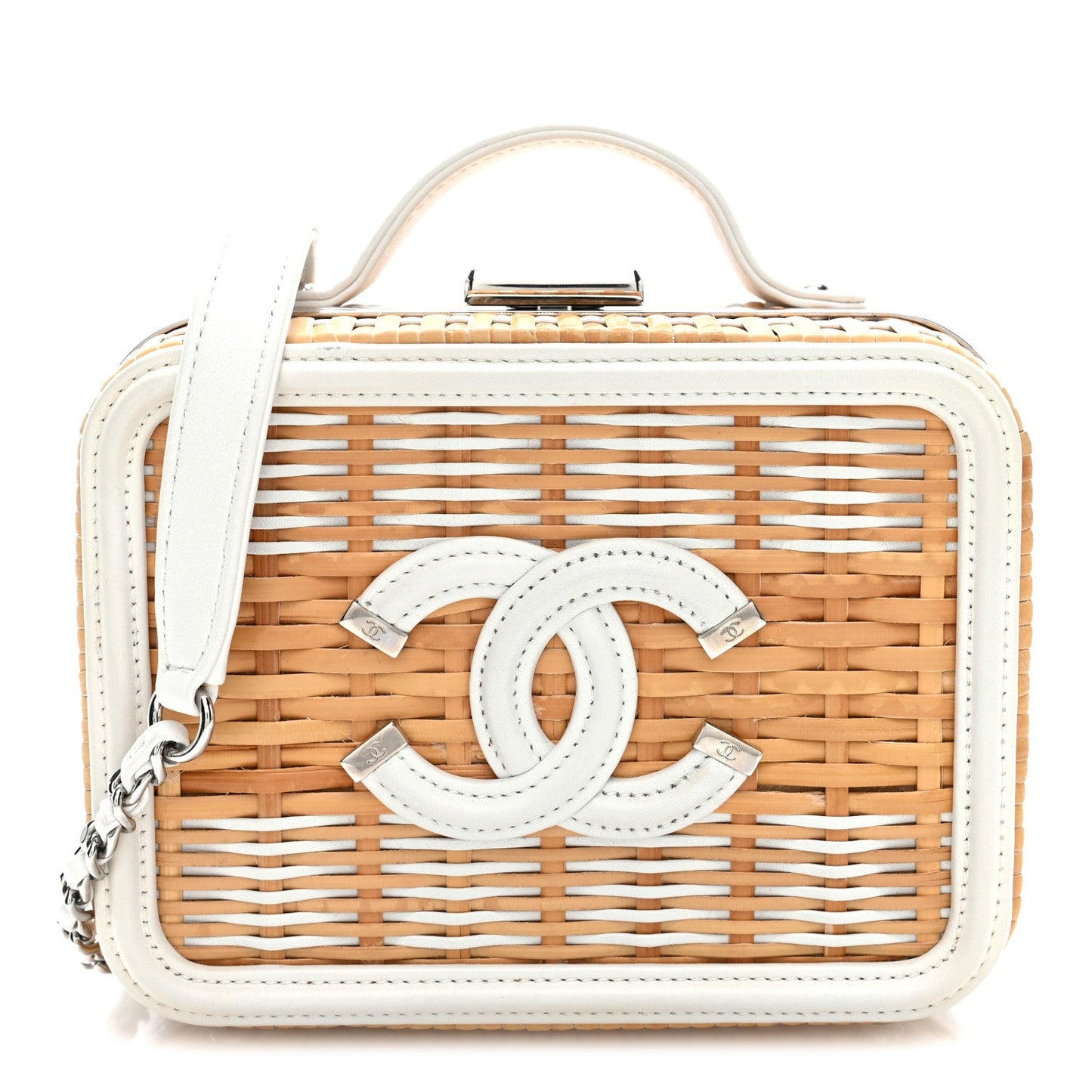 Raffia Patent Small CC Filigree Vanity Case White