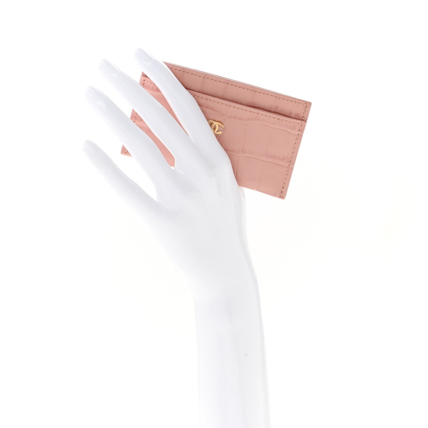 Calfskin Crocodile Embossed Crococo Card Holder Light Pink