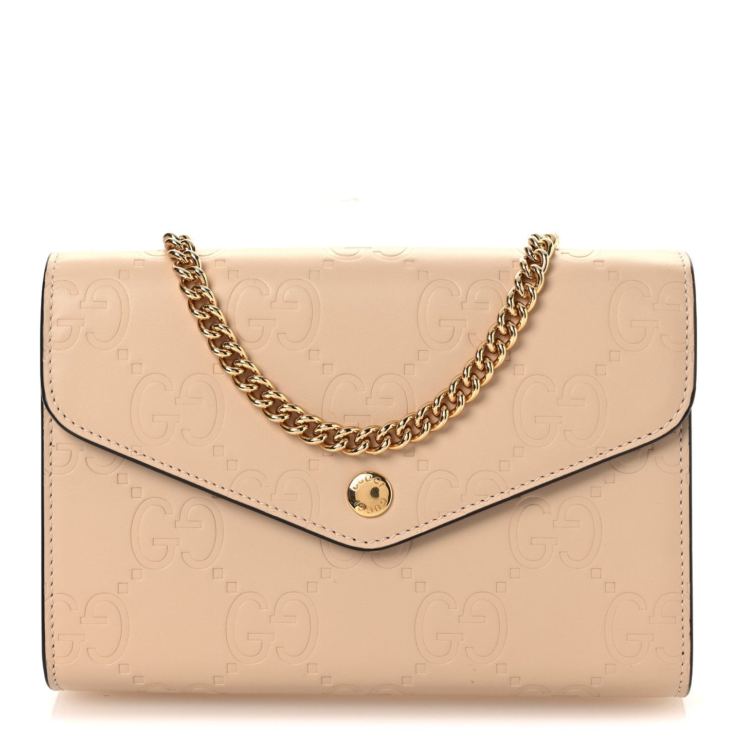 Calfskin GG Debossed Chain Wallet Black Souffle Rose