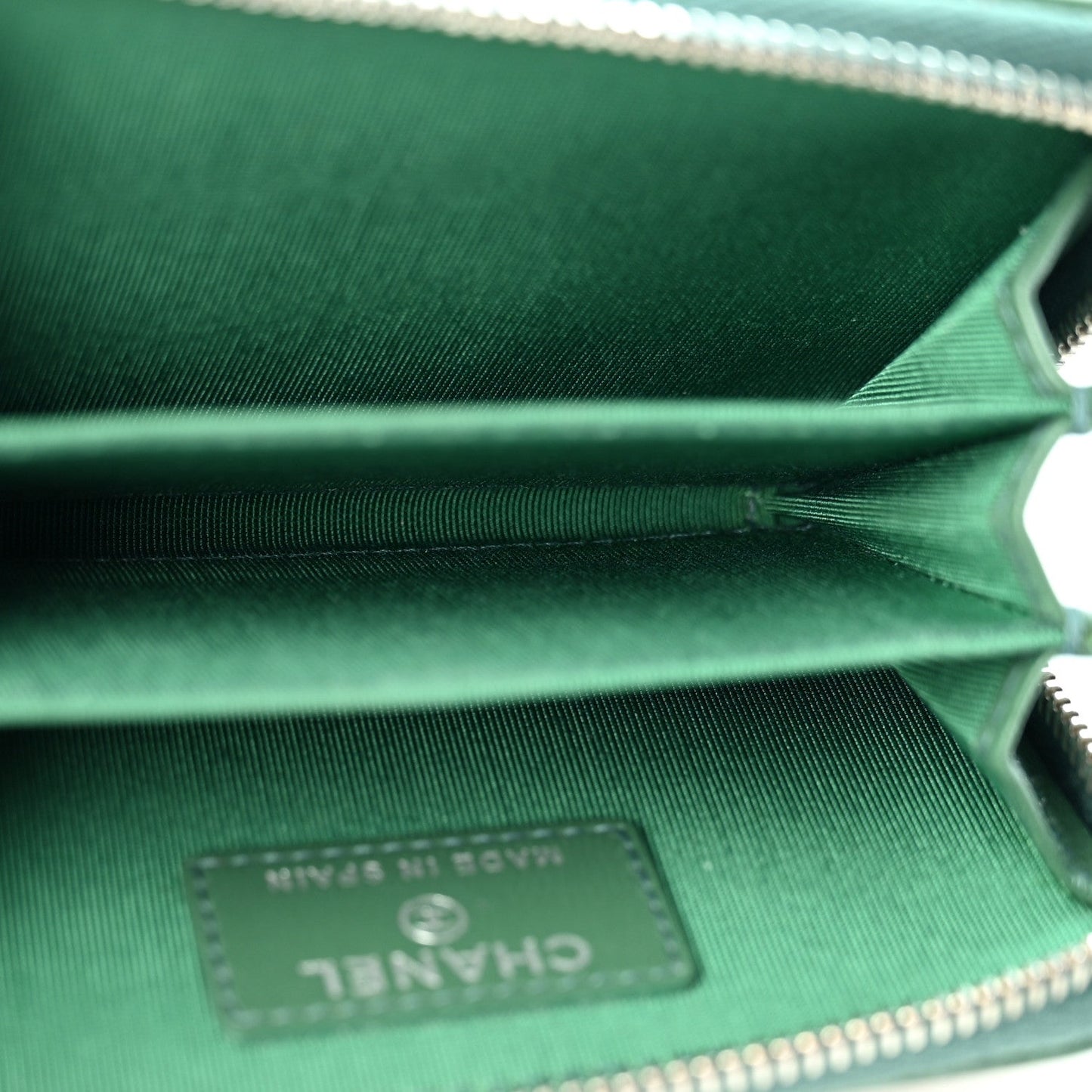 Lambskin Quilted Zip Around Coin Purse Wallet Green