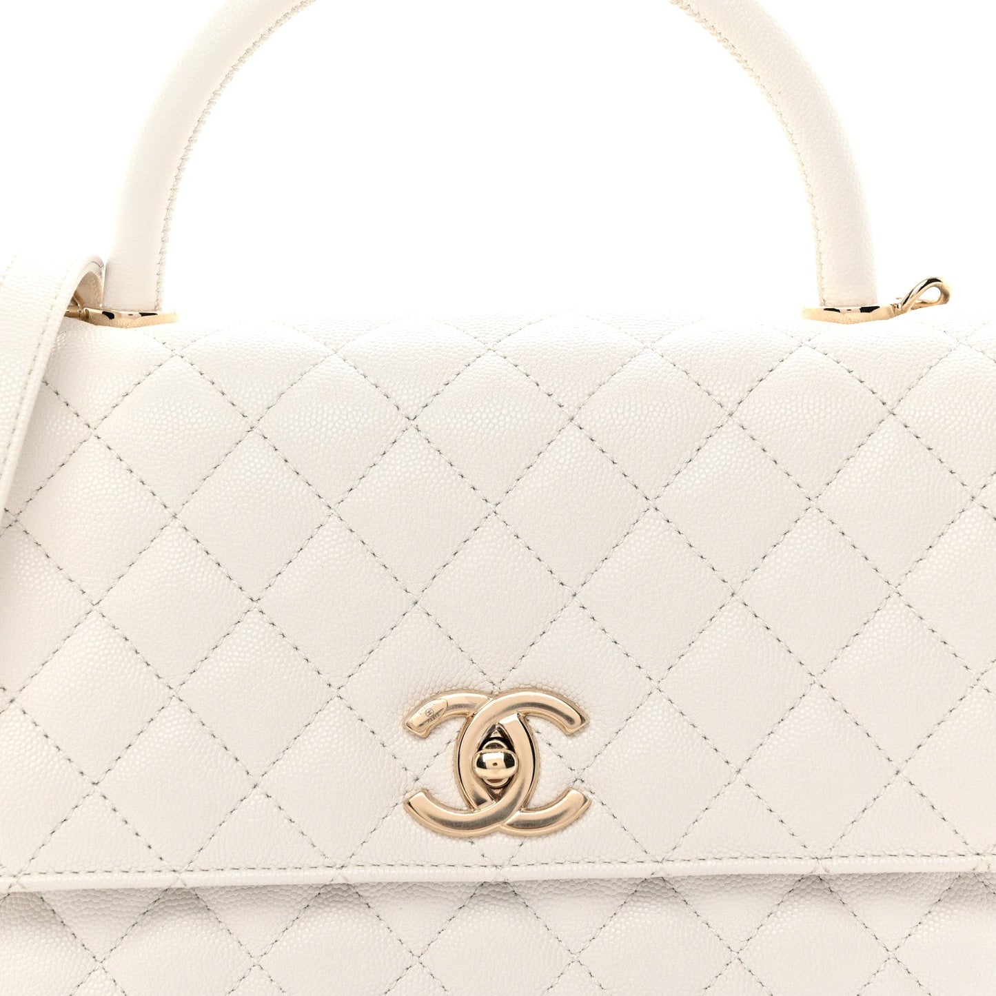 Caviar Quilted Small Coco Handle Flap White