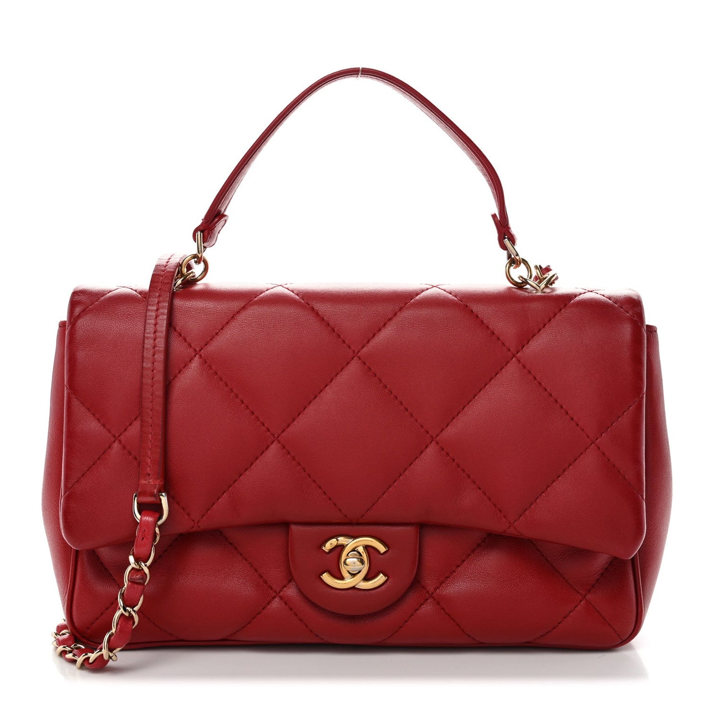 Lambskin Quilted Easy Carry Flap Red
