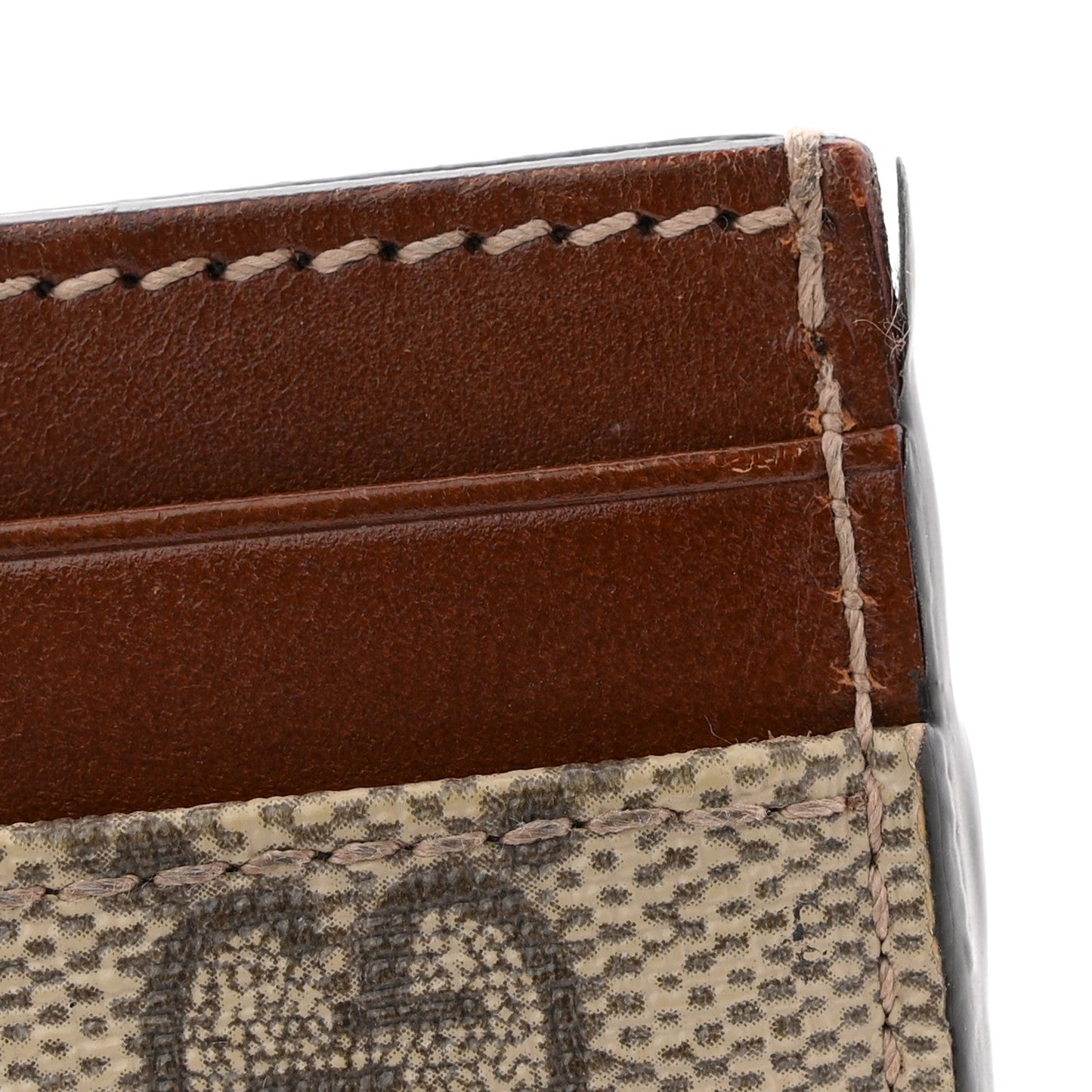 GG Supreme Monogram Calfskin Card Holder Beige Ebony Cuir