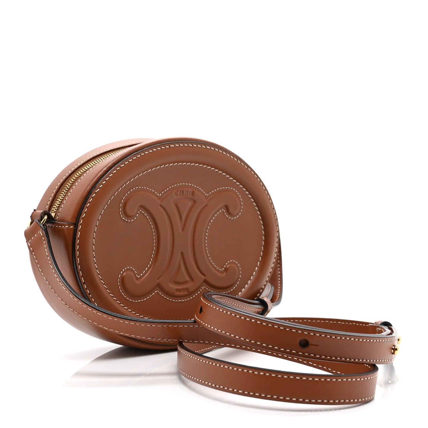Smooth Calfskin Cuir Small Triomphe Oval Crossbody Purse Tan