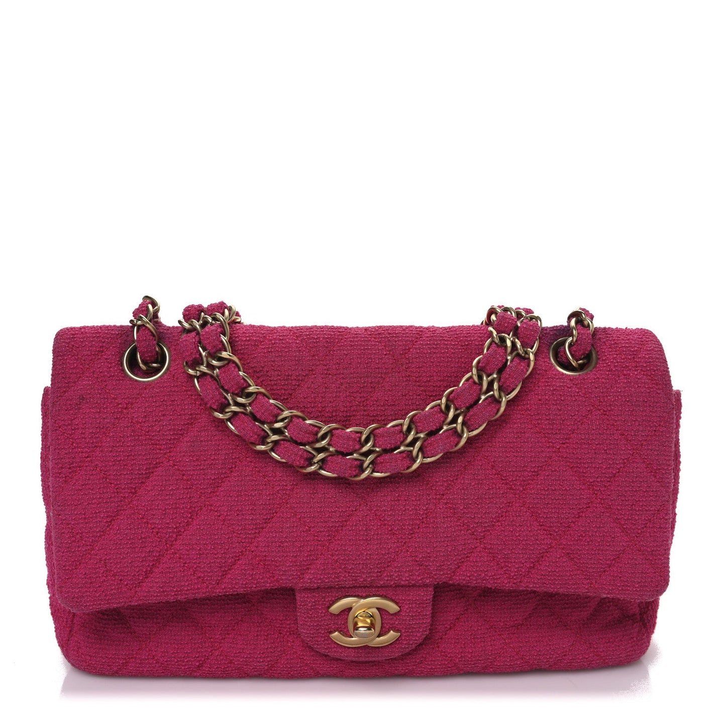 Tweed Quilted Medium Double Flap Fuchsia