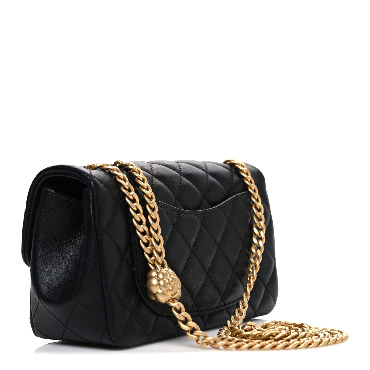 Lambskin Quilted Mini Rectangular Sweet Camellia Flap  Black