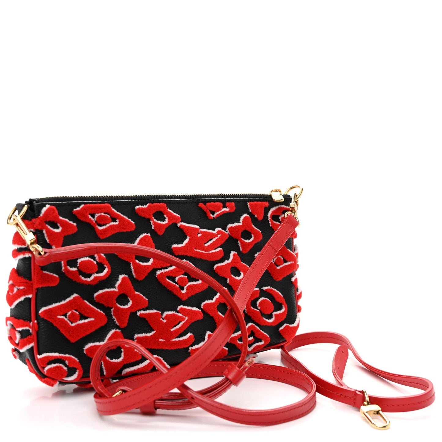 X UF Tufted Monogram Pochette Accessories Black Red