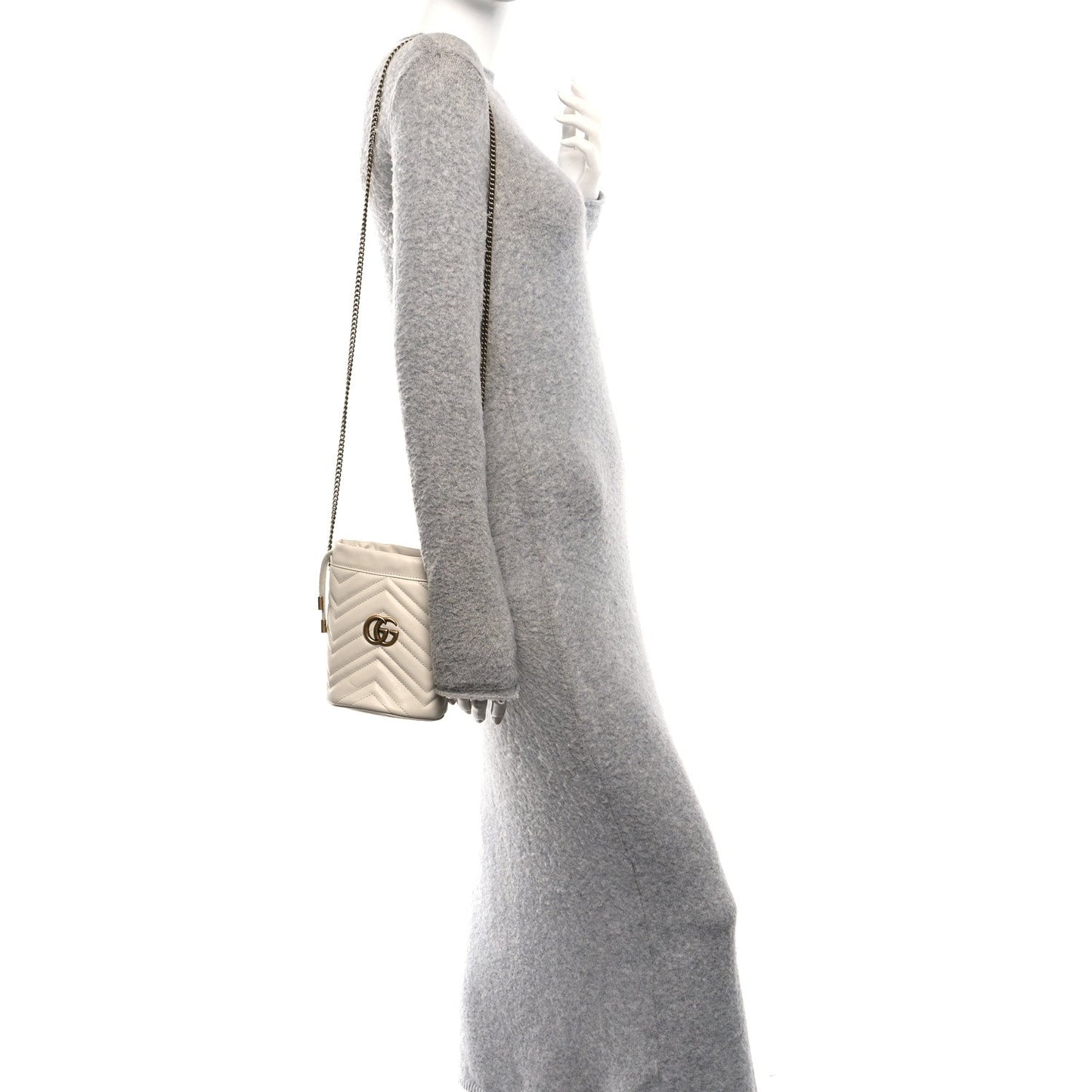 Calfskin Matelasse Mini GG Marmont 2.0 Bucket Bag White