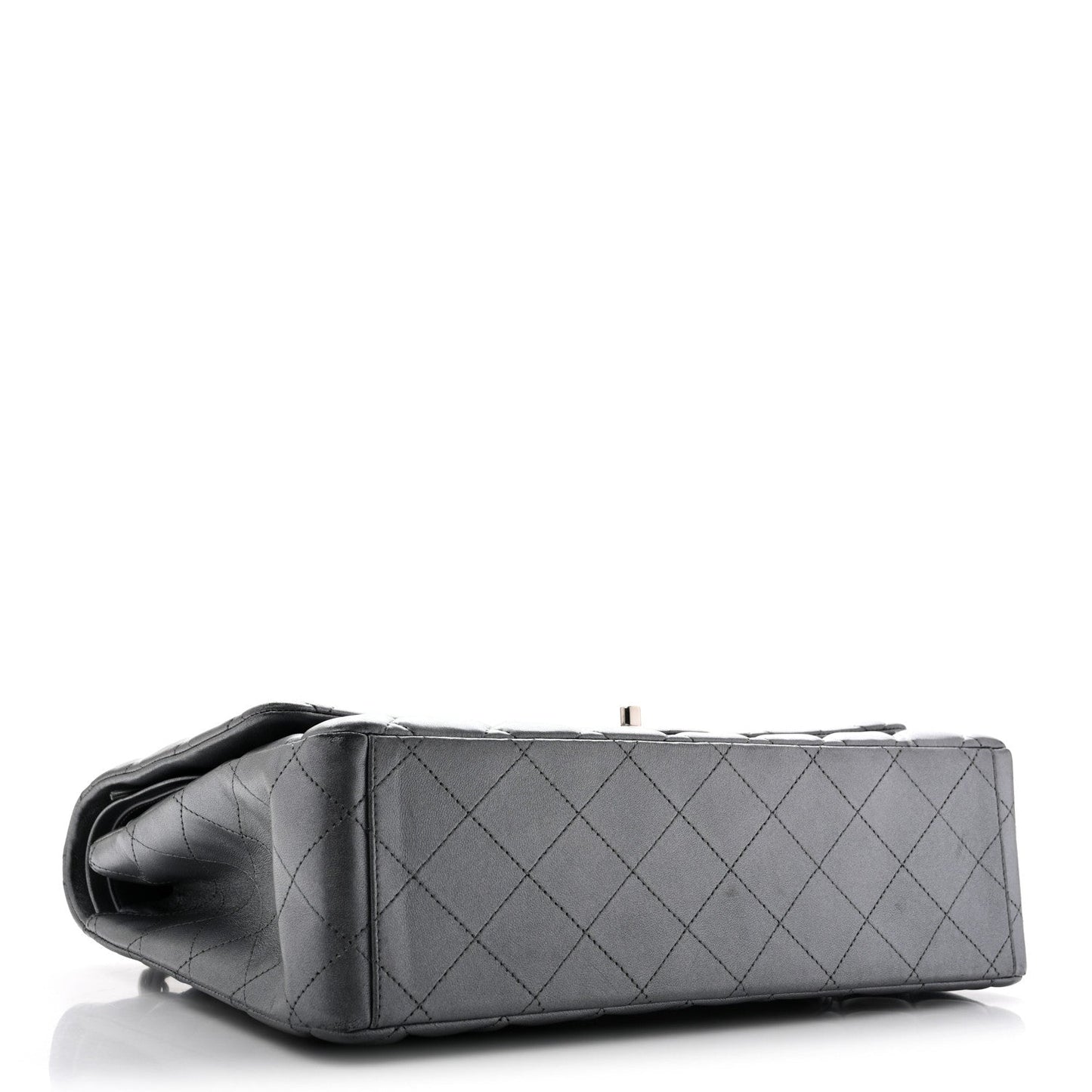Metallic Lambskin Quilted Maxi Double Flap Pewter