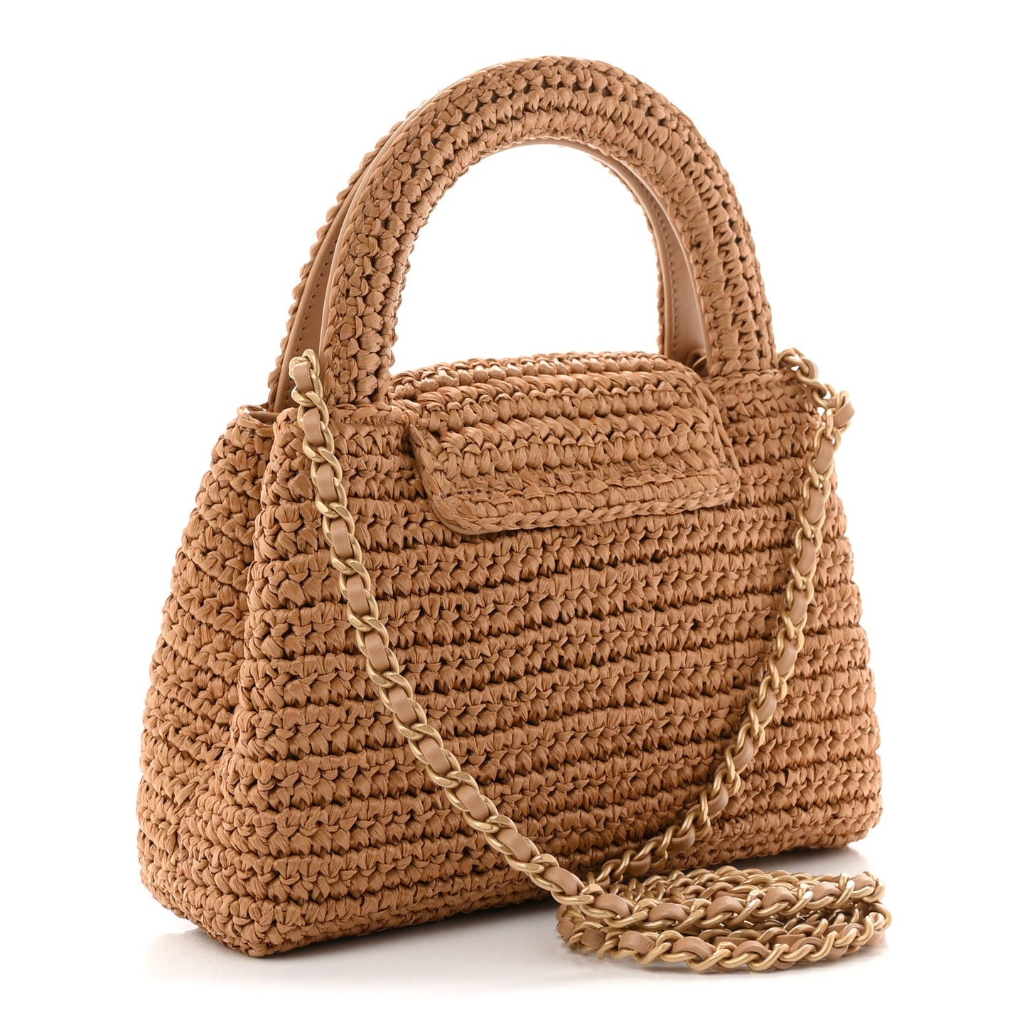 Braided Raffia Nano Kelly Flap Bag Dark Beige