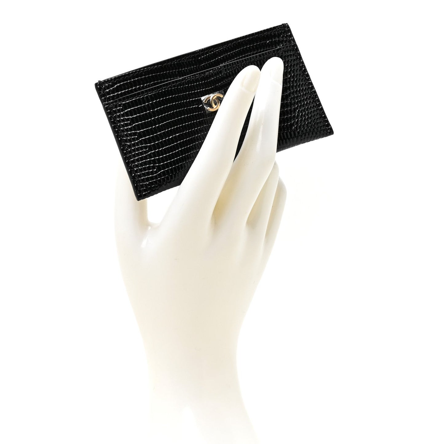 Calfskin Lizard Embossed Card Holder Black