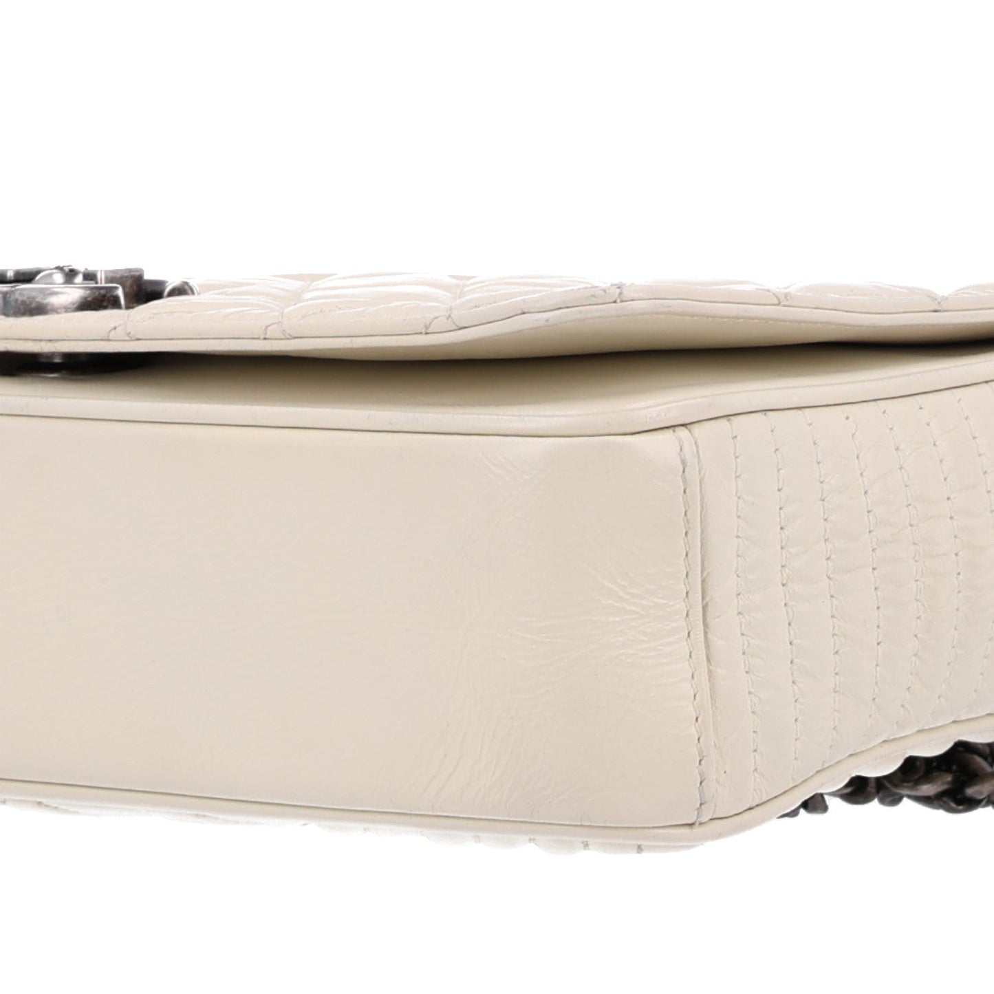 Glazed Calfskin Quilted Medium Coco Boy Flap White