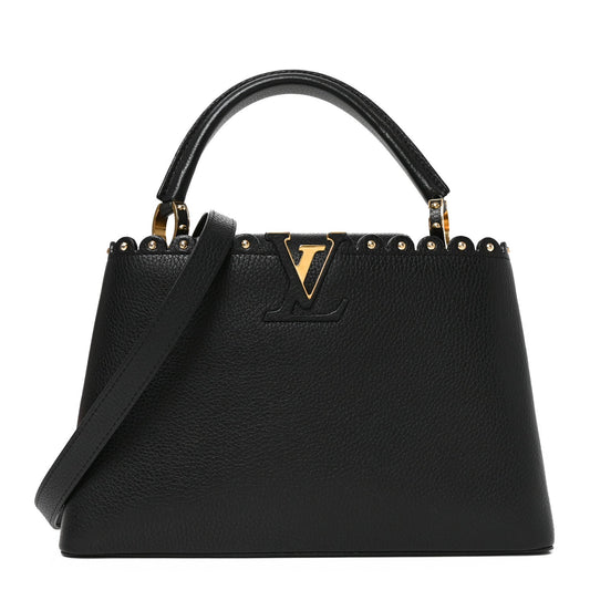 Taurillon Studded Capucines PM Black