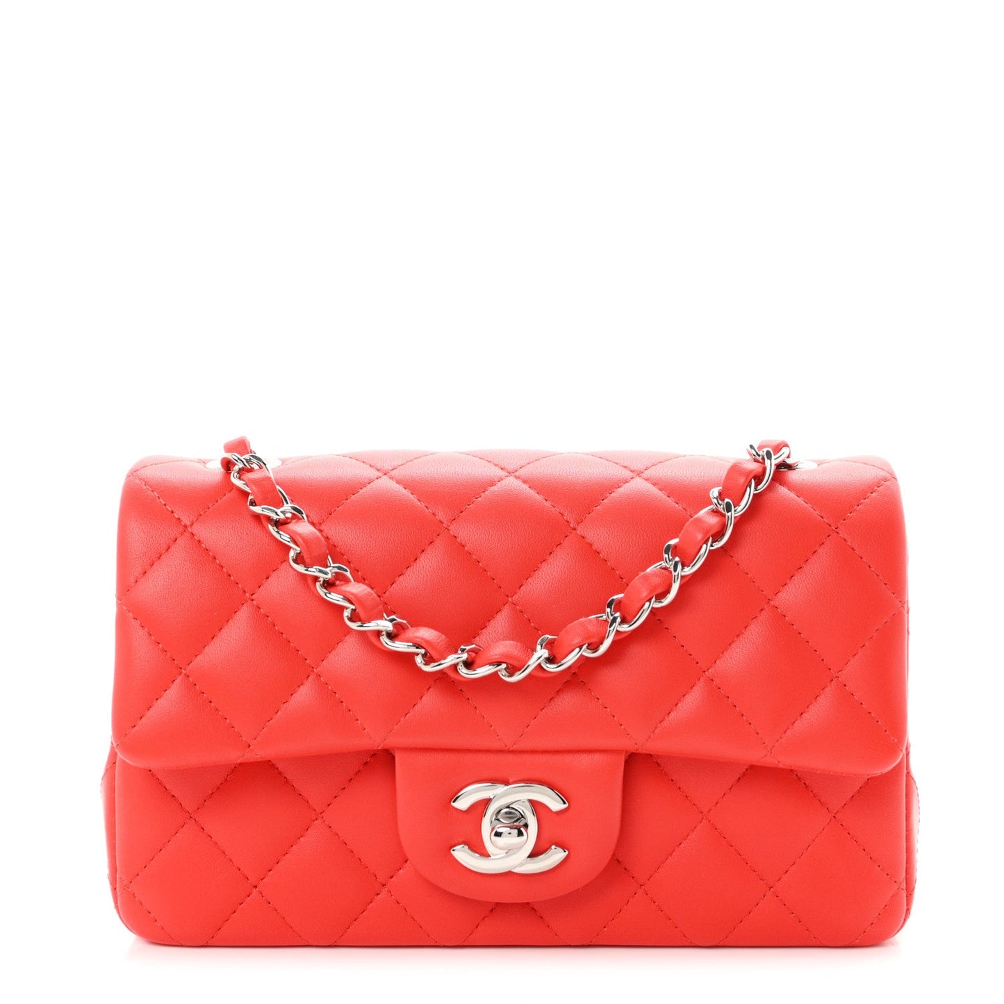 Lambskin Quilted Mini Rectangular Flap Red