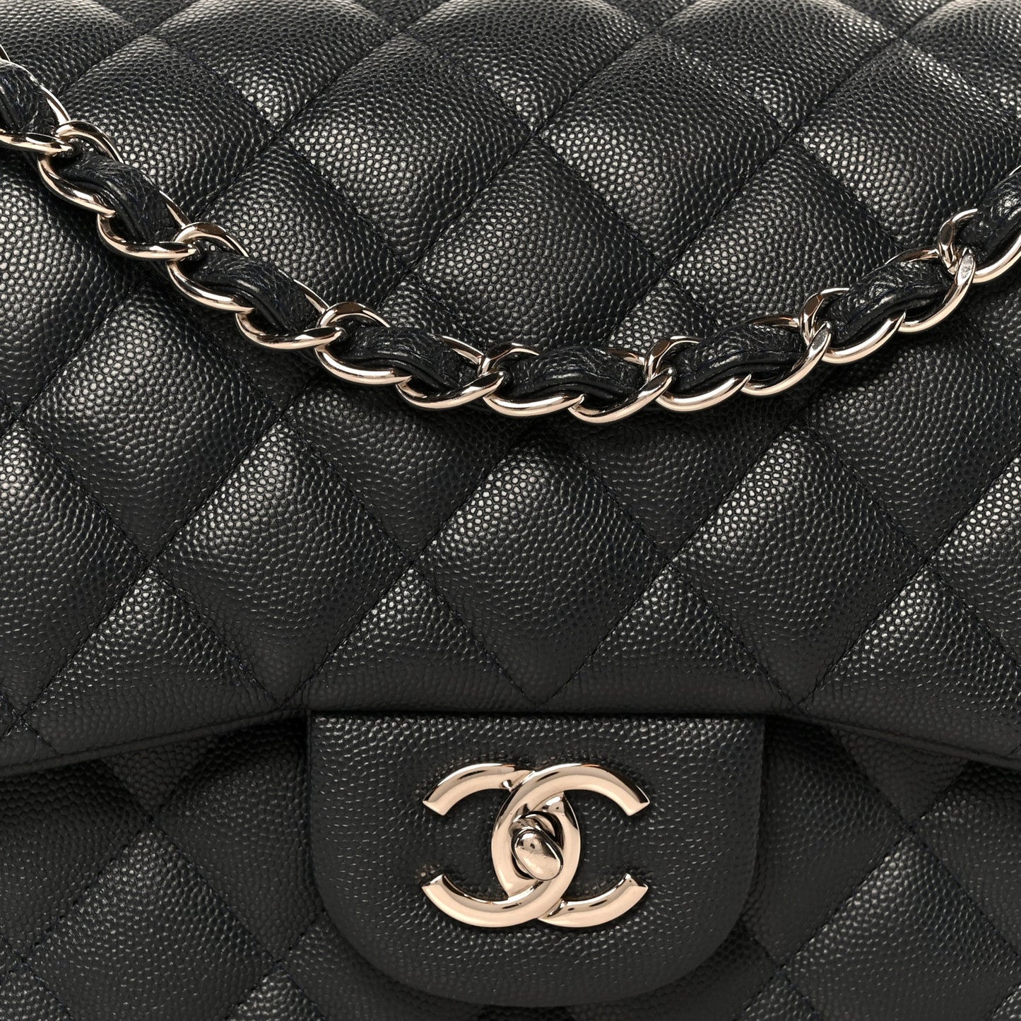 Caviar Quilted Jumbo Double Flap Navy Blue