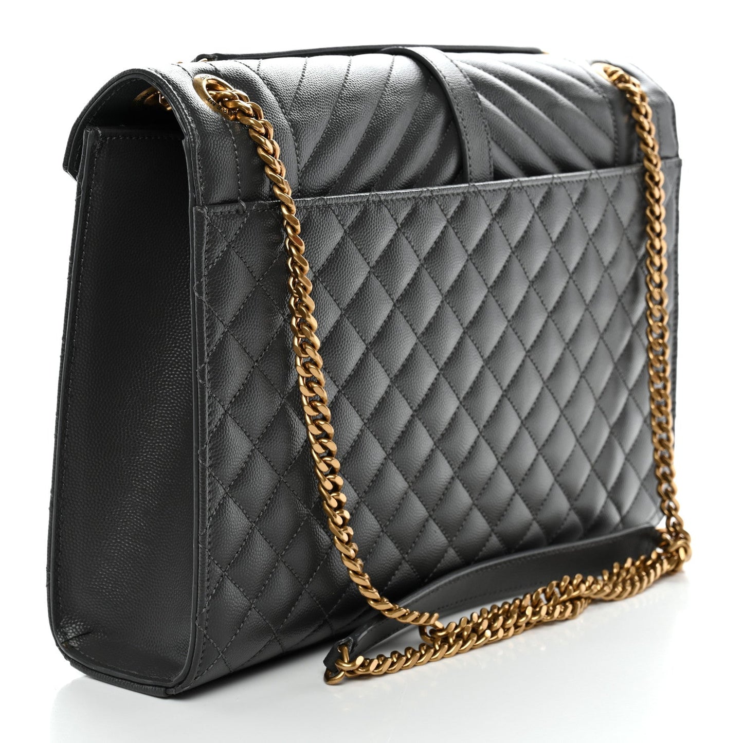 Grain De Poudre Textured Mixed Matelasse Large Triquilt Monogram Satchel Storm